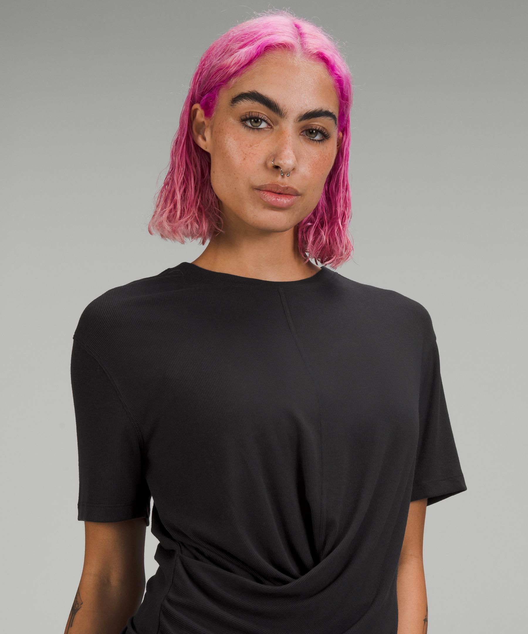 Ribbed Modal-Silk Blend Reversible T-Shirt