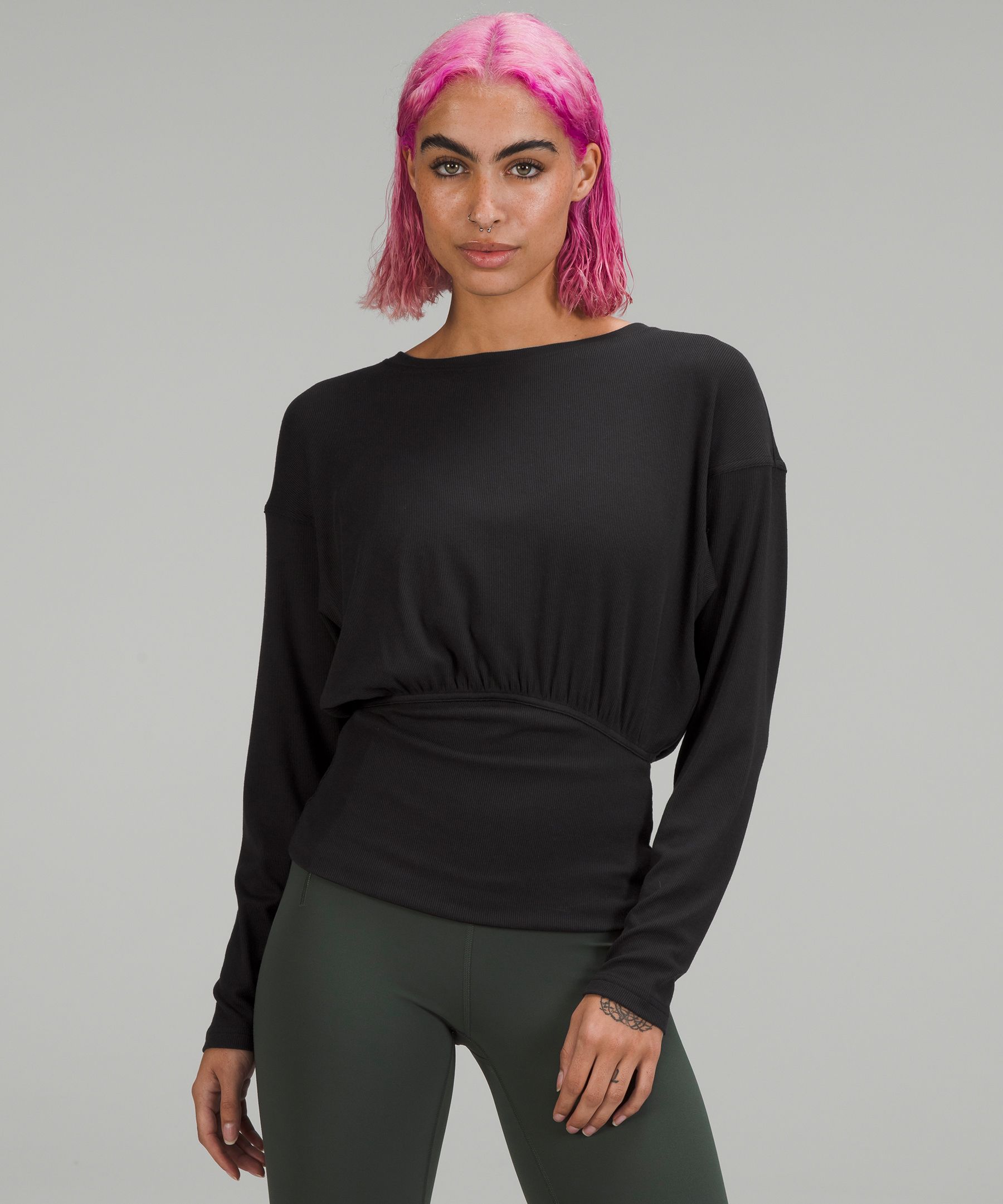 Ribbed Modal-Silk Blend Long Sleeve Shirt