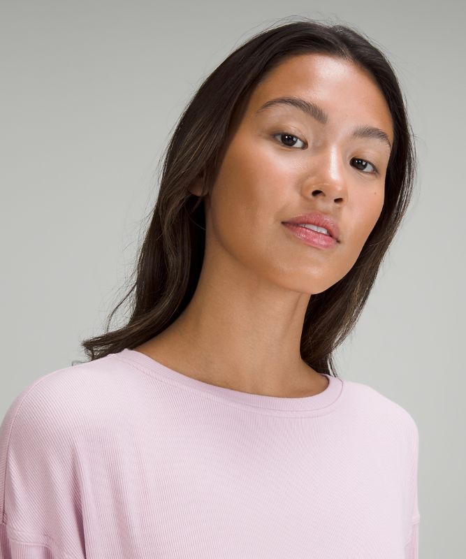 Ribbed Modal-Silk Blend Long Sleeve Shirt