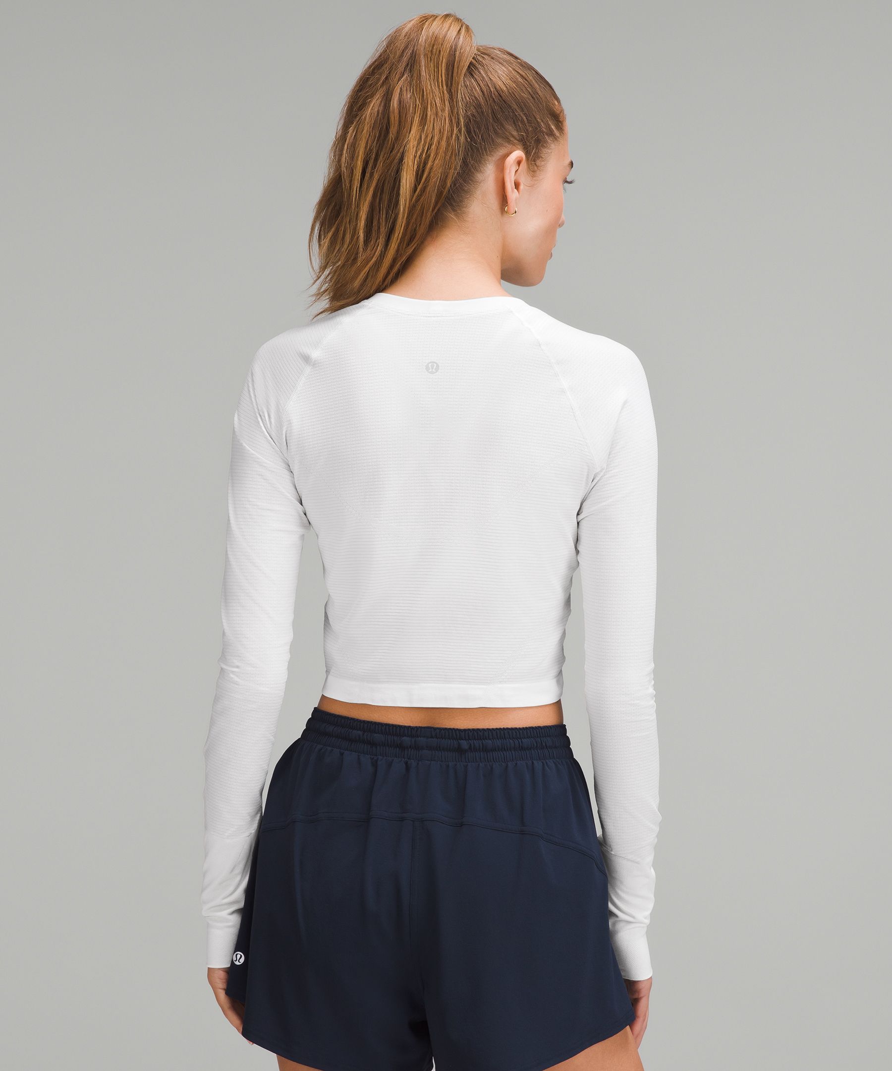 Lululemon Swiftly Tech Cropped Short-Sleeve Shirt 2.0 - Slate / White - lulu  fanatics