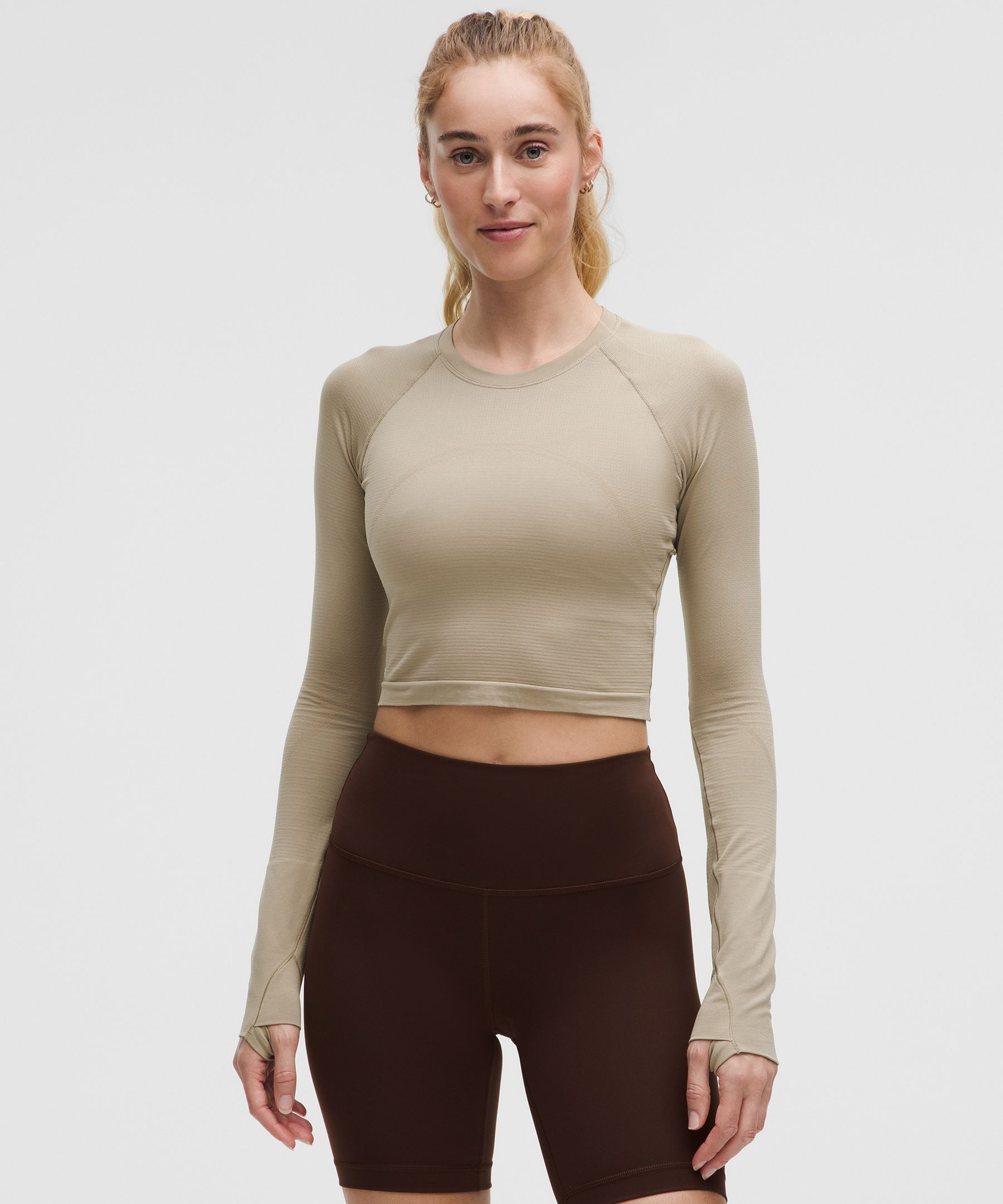 Swiftly Tech Cropped Long-Sleeve Shirt 2.0 - Brown,Neutral