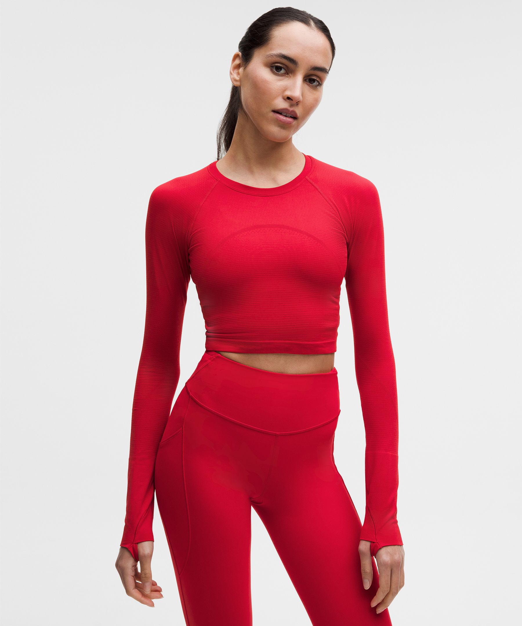 lululemon – Women’s Swiftly Tech Cropped Long-Sleeve Shirt 2.0 – Color Red – Size 14