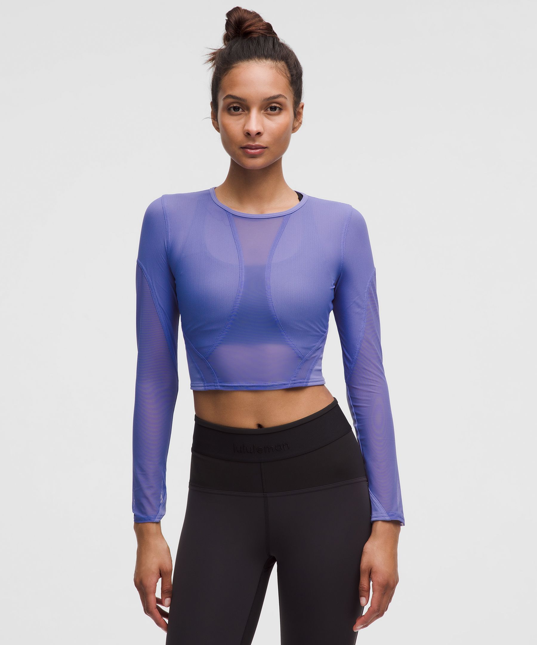 Long Sleeve Mesh Crop Top 356, Black