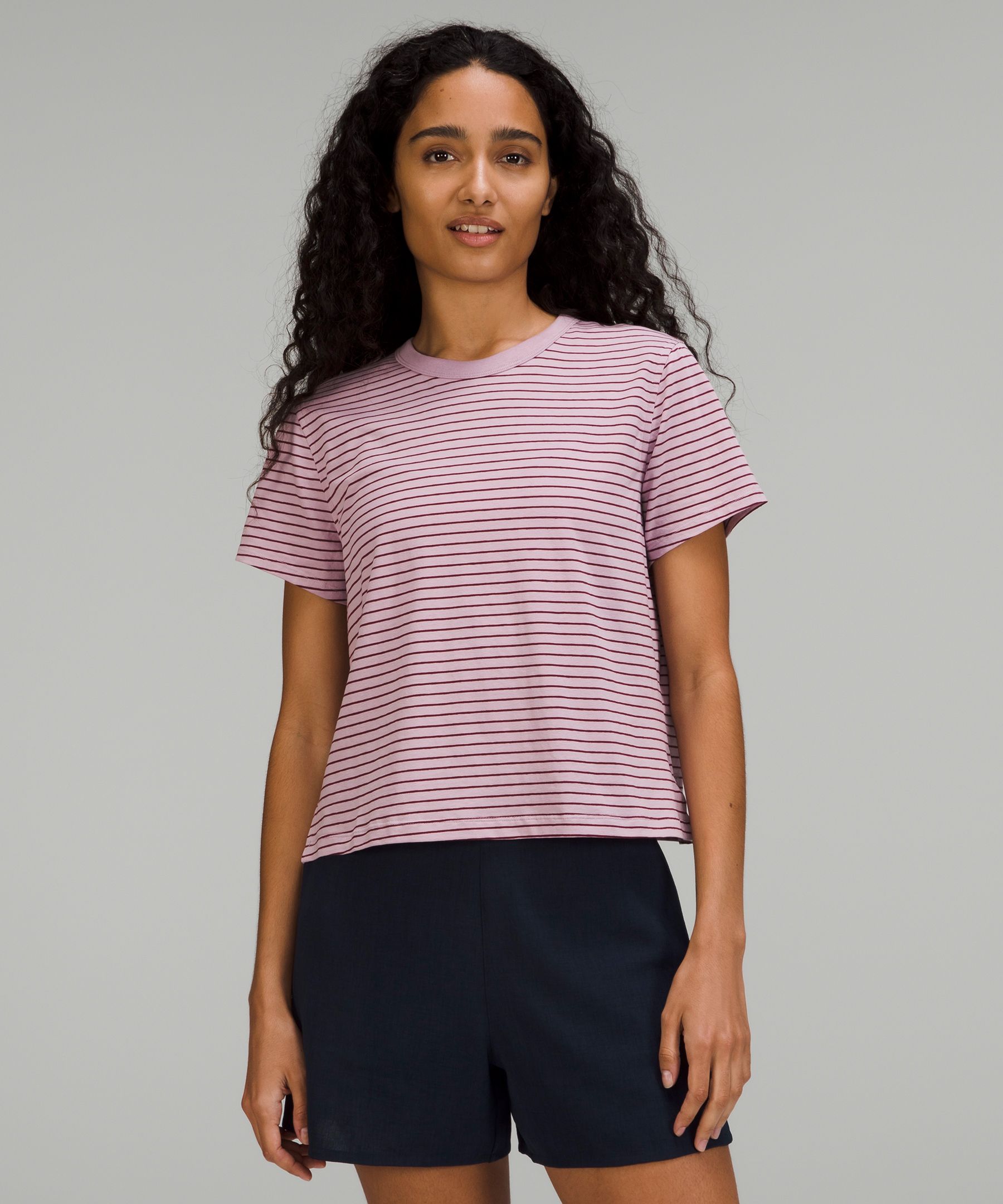 Lululemon Classic-fit Cotton-blend T-shirt In Parallel Stripe Dusty Rose Red Merlot