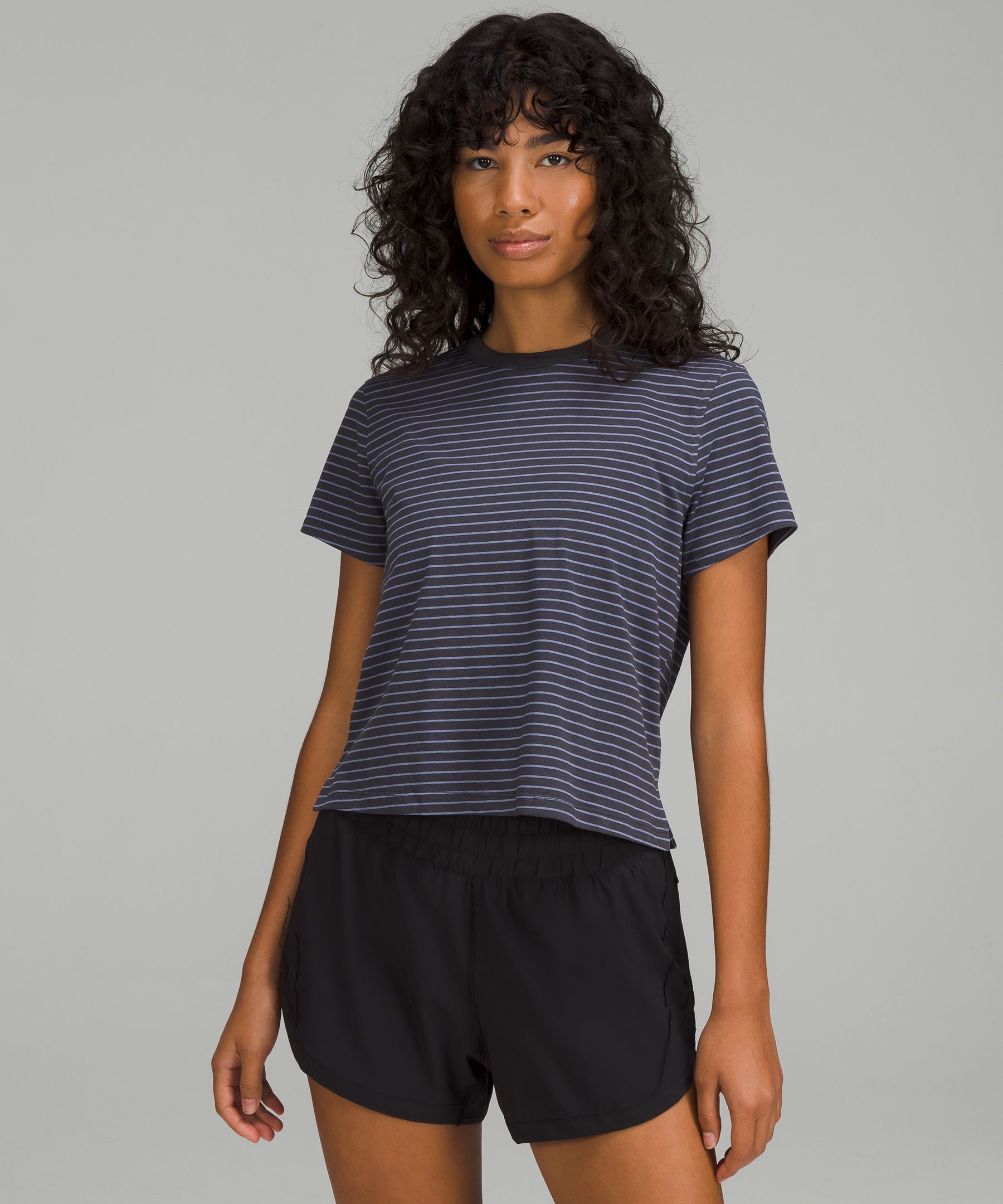 Lululemon Classic-fit Cotton-blend T-shirt In Parallel Stripe Graphite Grey Peri Purple