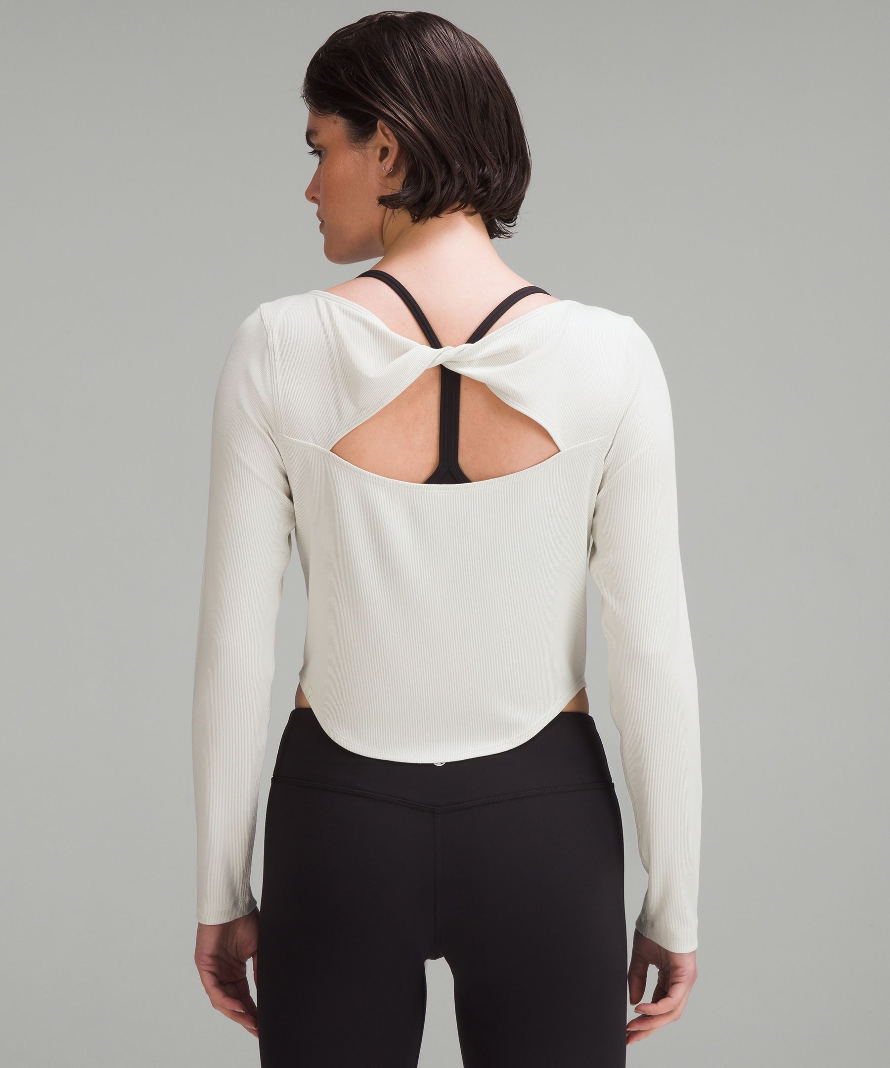 Modal Silk Twist-Back Yoga Long-Sleeve Shirt, Chambray