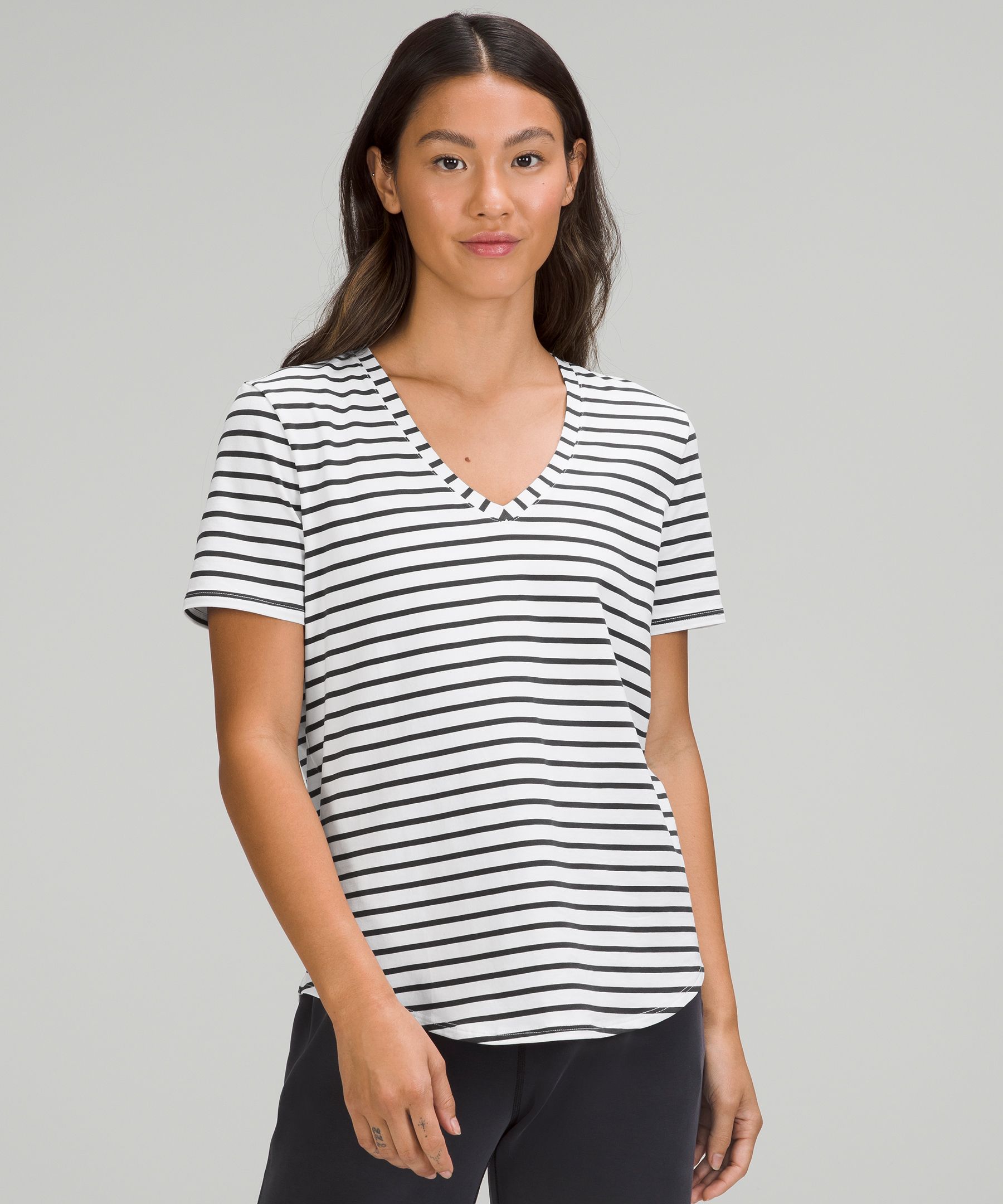 Lululemon Love V-neck T-shirt In Yachtie Stripe White Graphite Grey