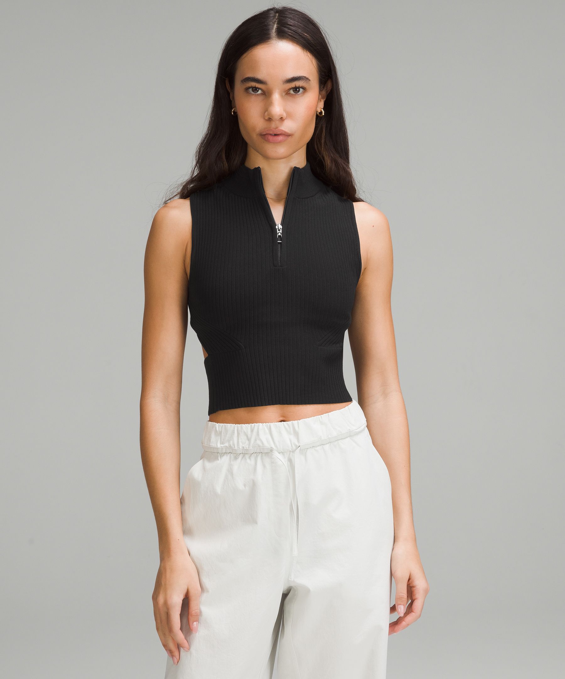 Lululemon Ribbed Knit Cropped Tank Top - Black - lulu fanatics