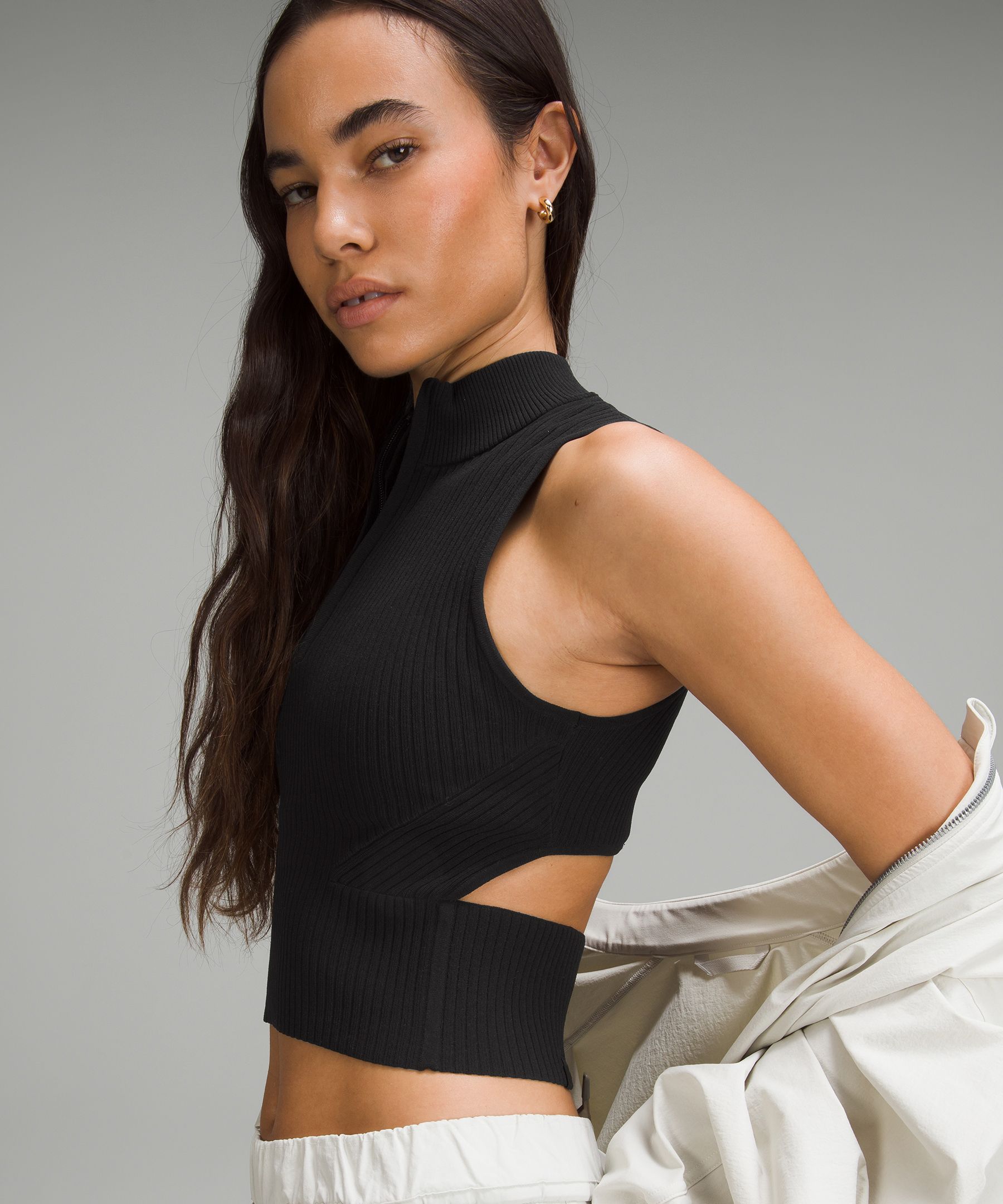 Lululemon Ribbed Knit Cropped Tank Top - Black - lulu fanatics