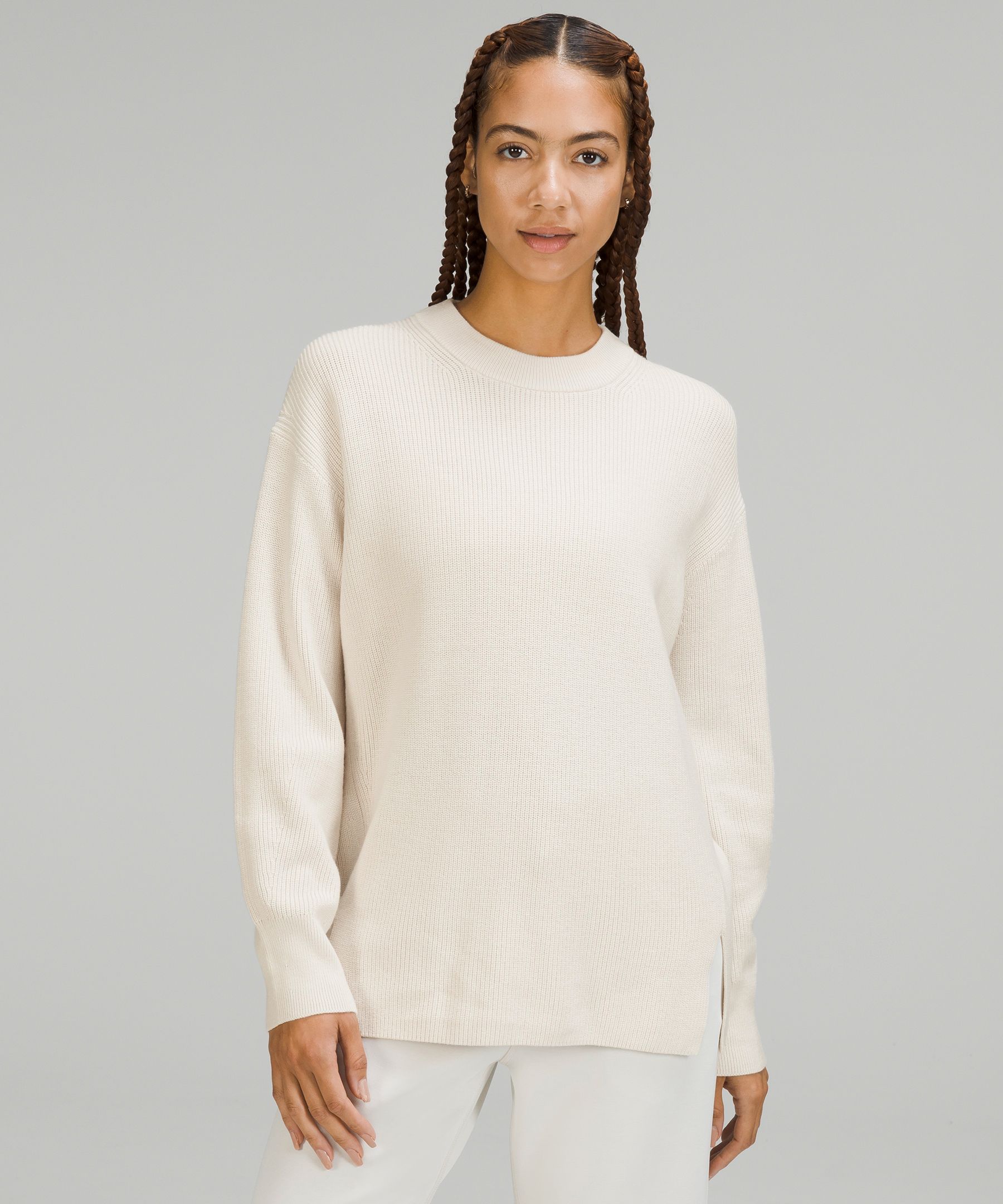 Lululemon Seva Merino Wool Knit Sweater High Low Grey Women's Size 4 READ