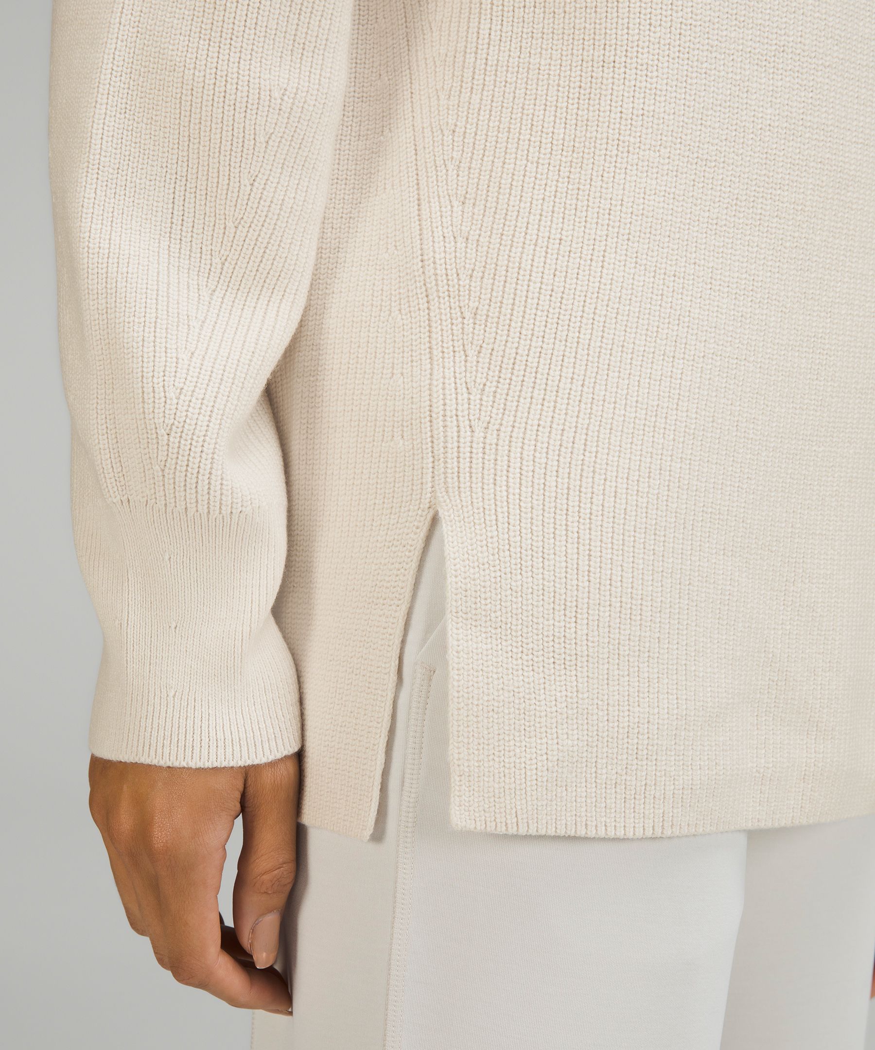 Lululemon Merino Wool-Blend Ribbed Turtleneck Sweater - Heathered Natural  Ivory - lulu fanatics