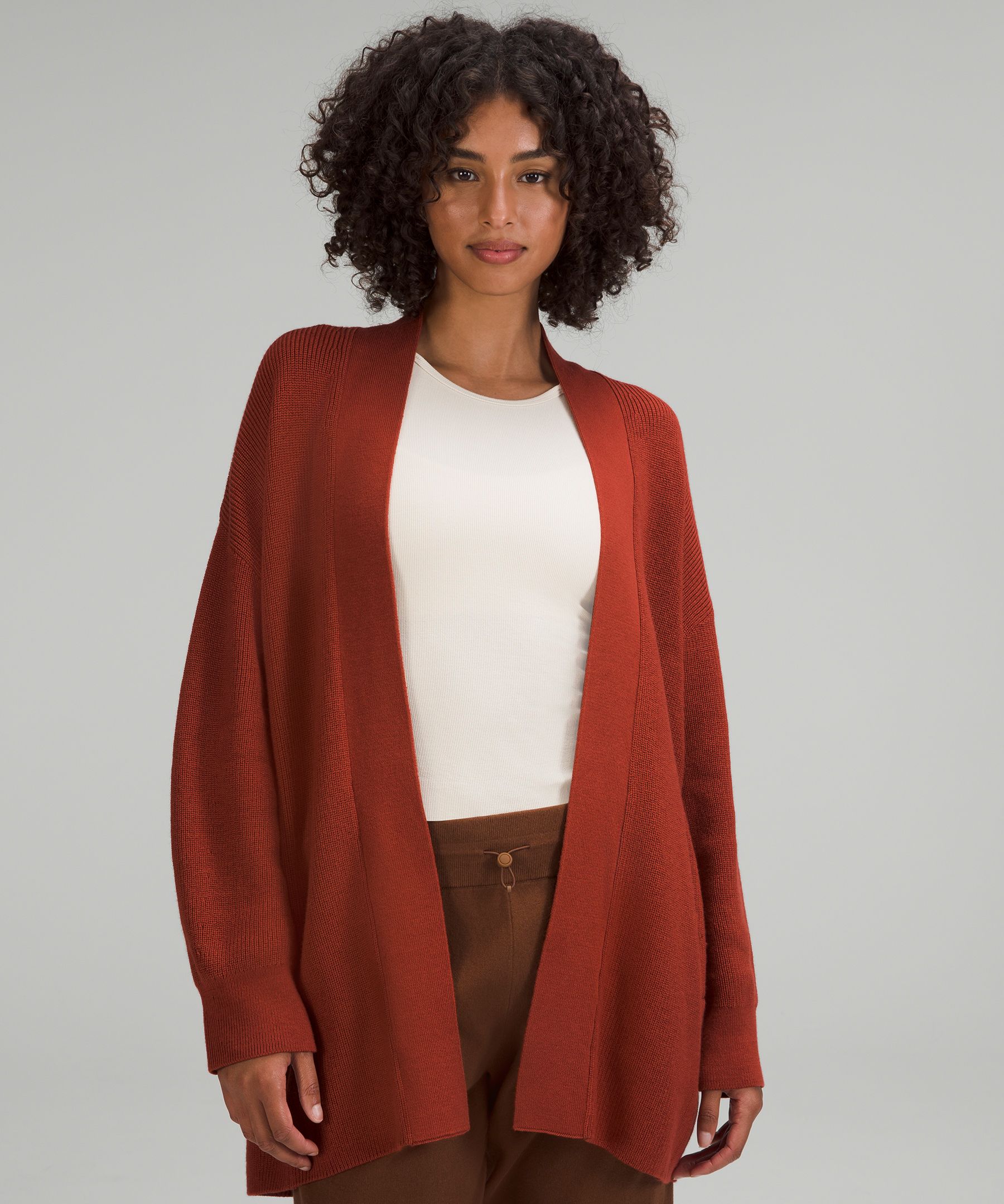 Merino Wool-Blend Ribbed Long Wrap Sweater | Women's Sweaters 