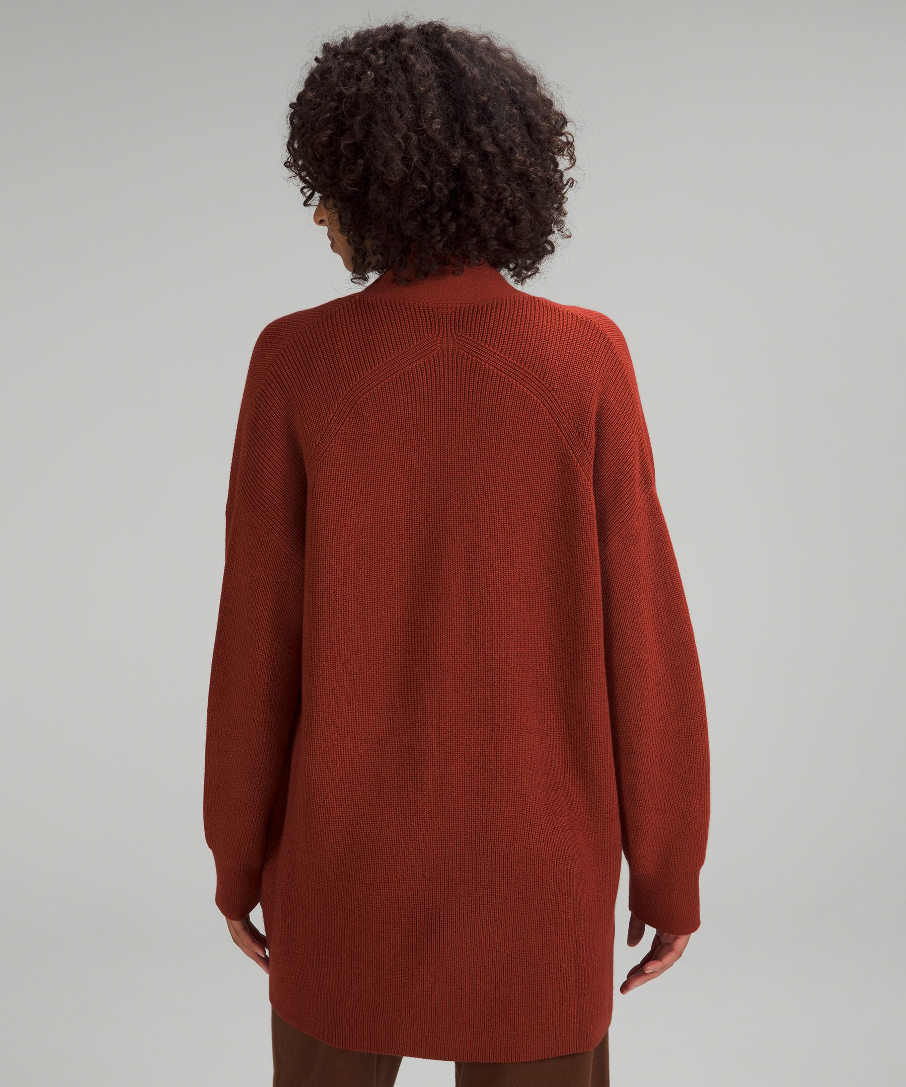 Merino Wool-Blend Ribbed Long Wrap Sweater