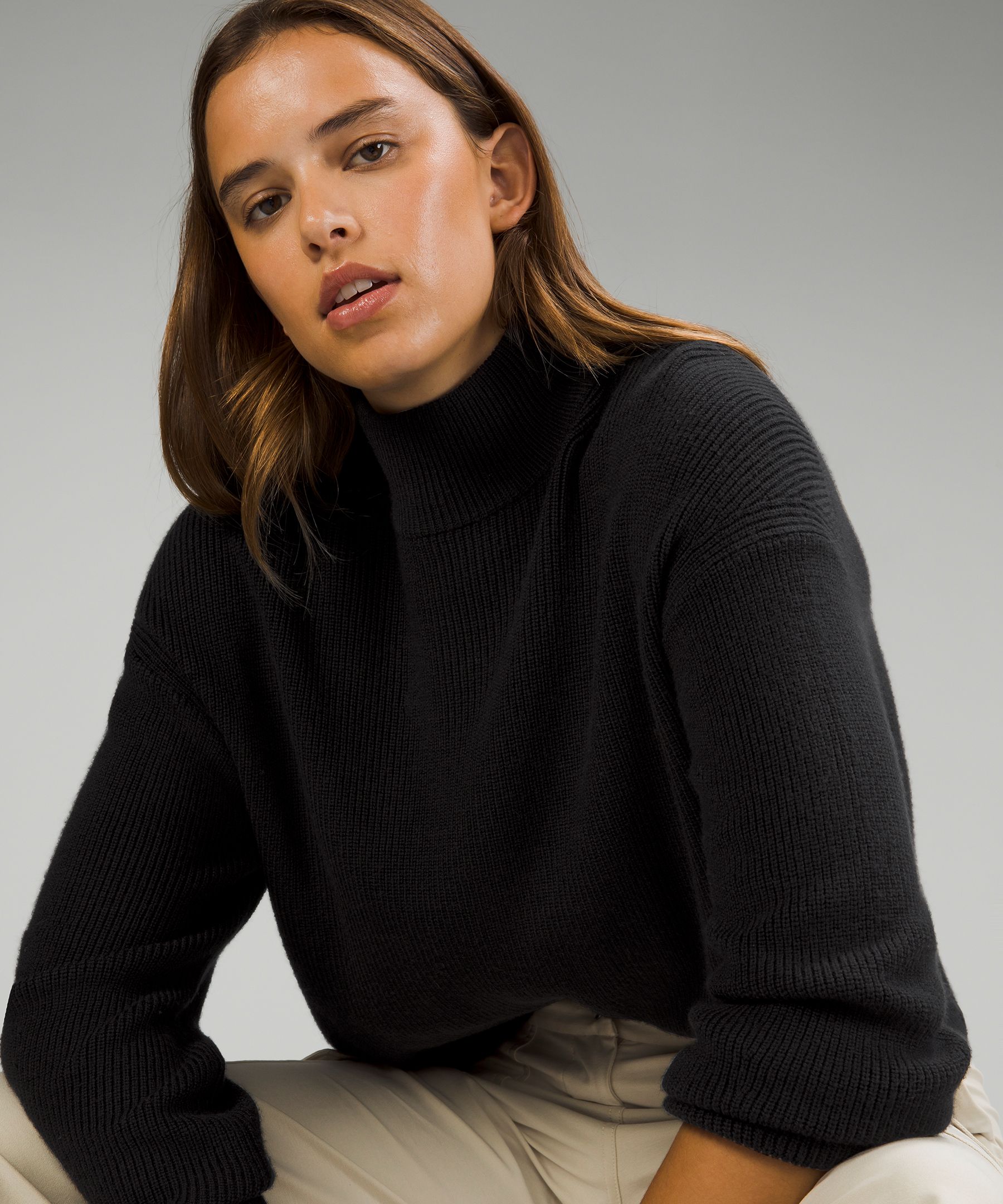 Mock turtleneck sweater in merino wool blend - Studio · Black