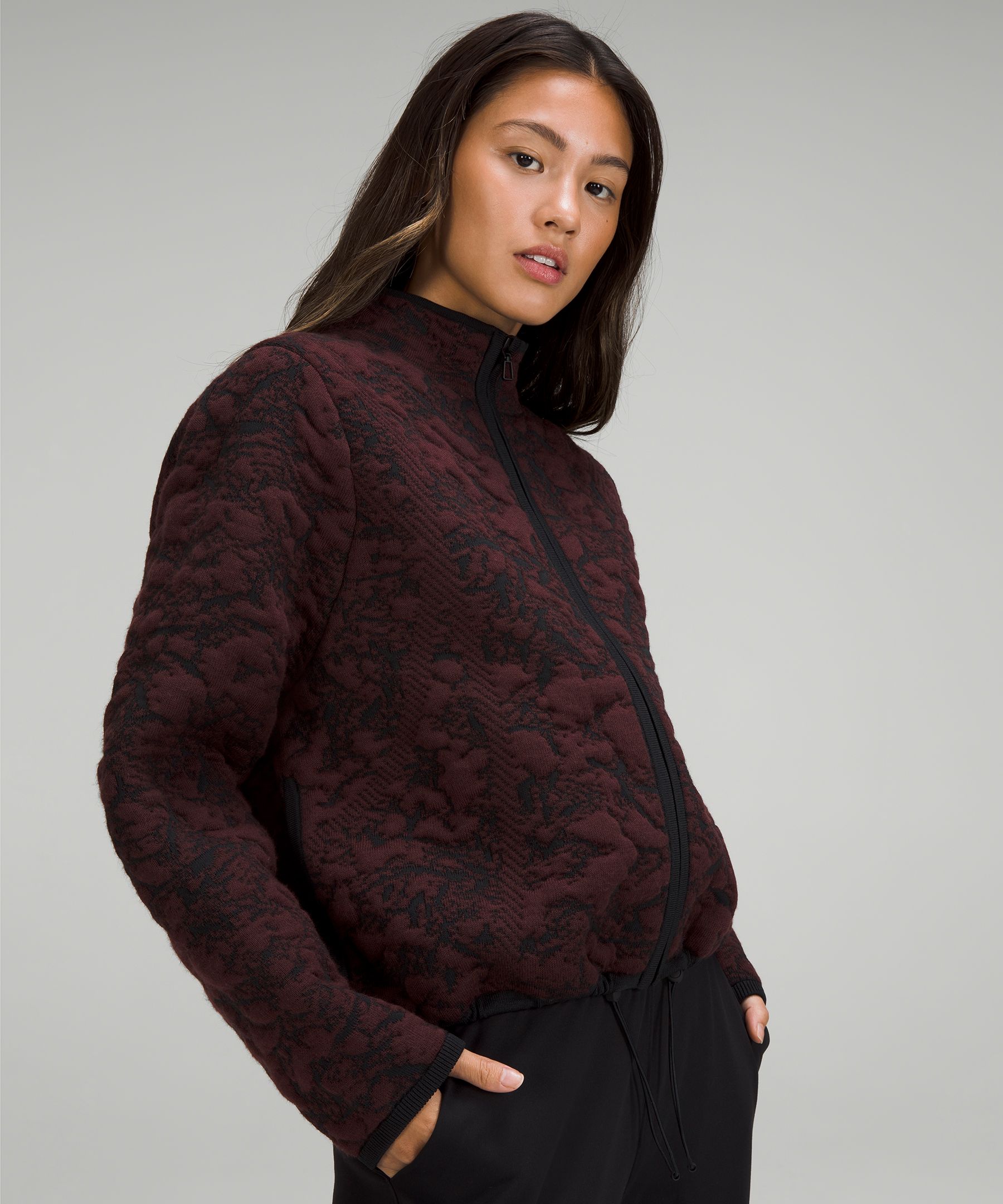 Set Texture Jacquard Zip-up Cropped Jacket and Matching Leggings Set -   Canada