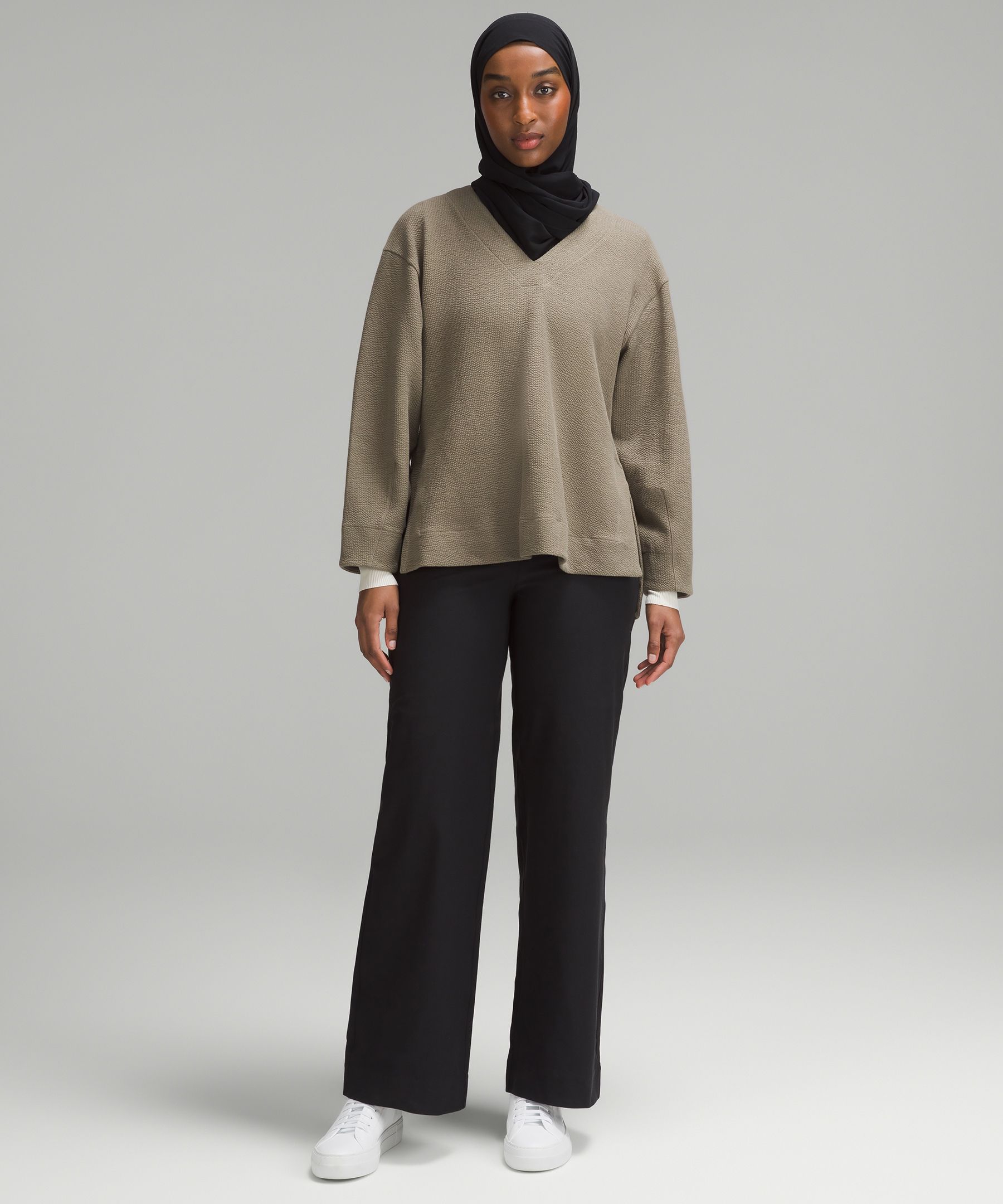 Textured V-Neck Pullover, Women's Hoodies & Sweatshirts
