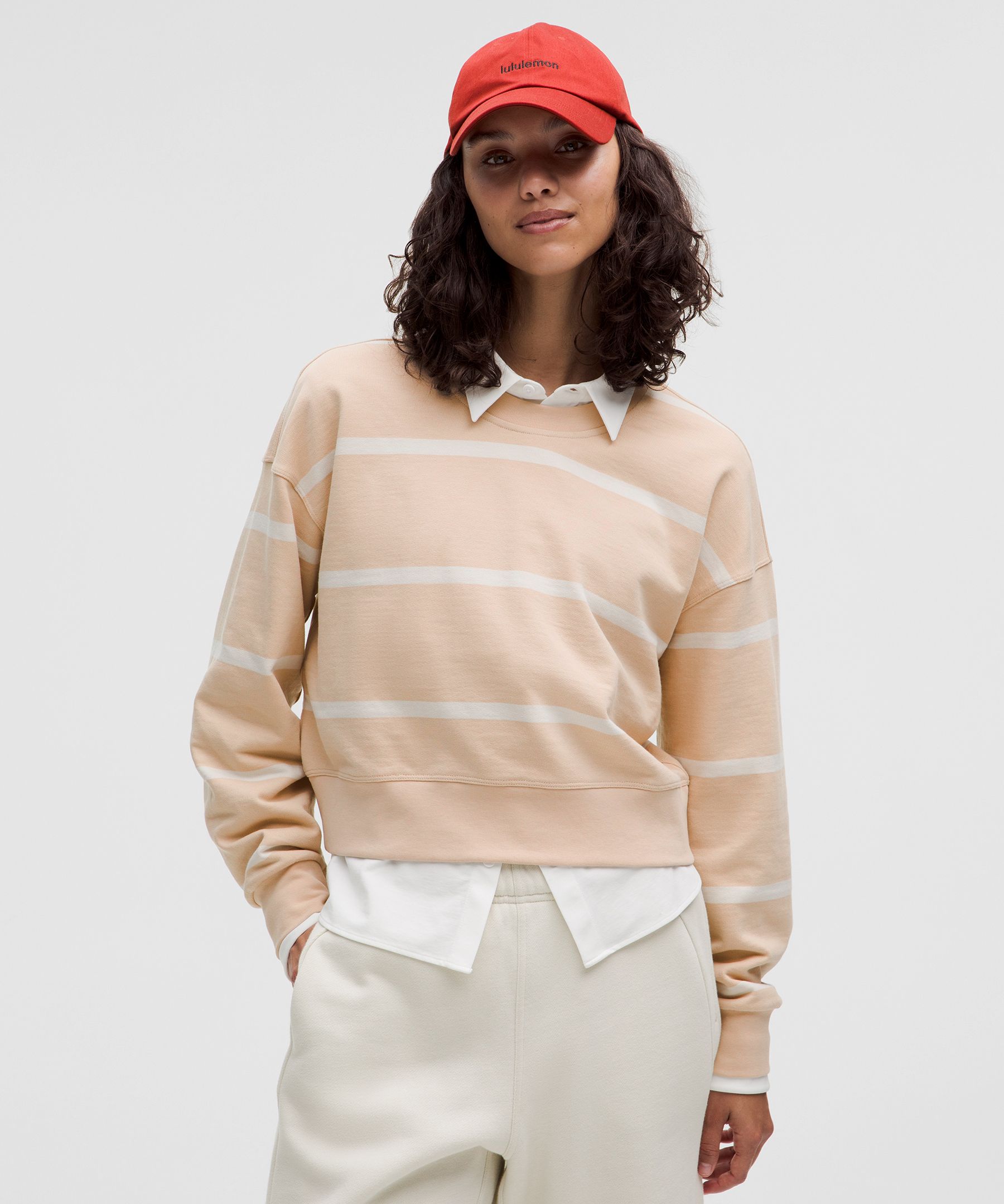 Perfectly Oversized Cropped Crew Stripe - White