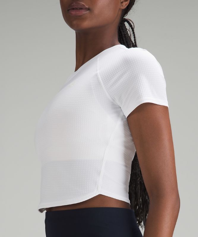 Grid-Texture Cropped Tennis Short-Sleeve Shirt