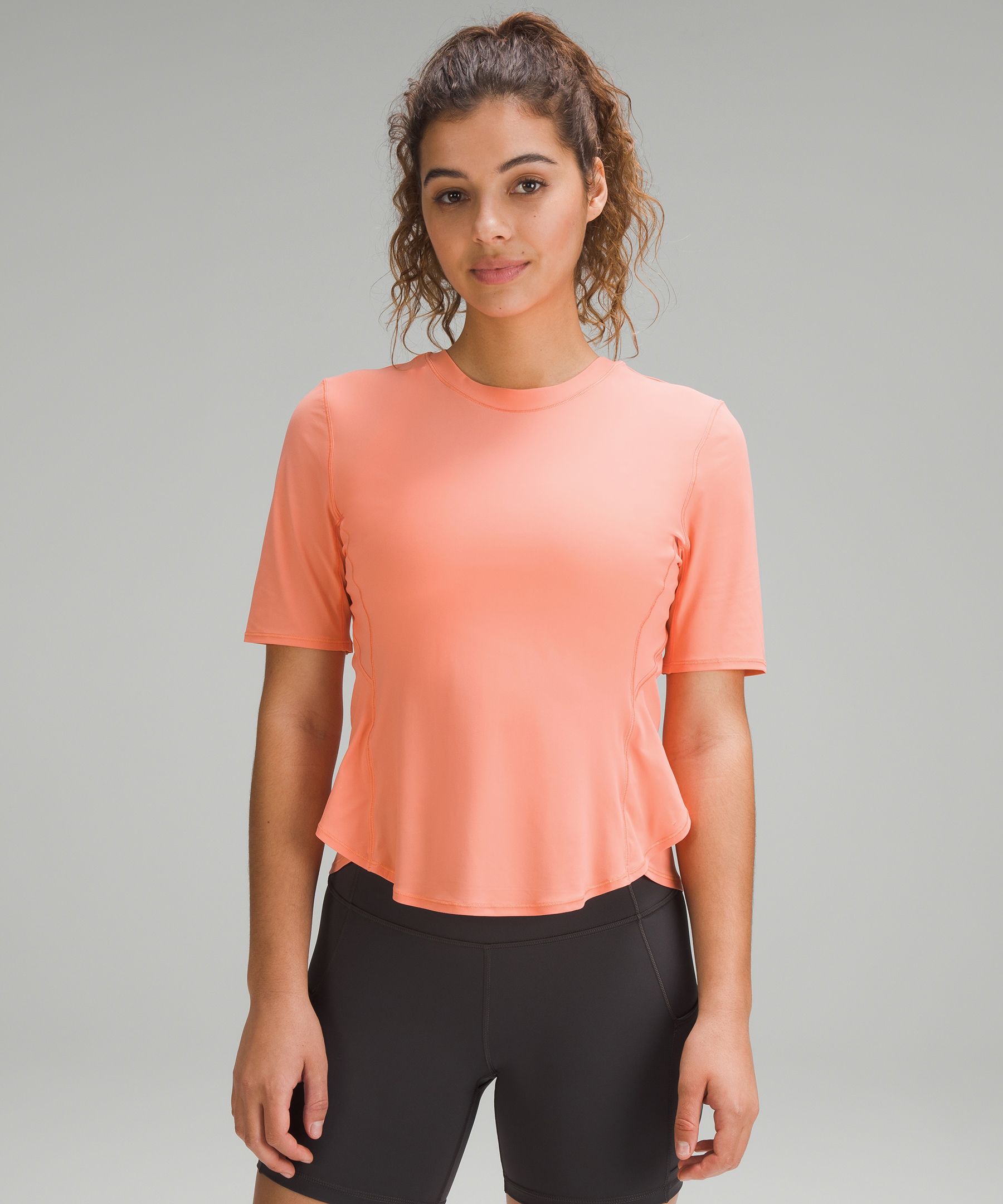 Lululemon UV Protection Fold-Over Running T-Shirt | Orange|Pastel - Size 2