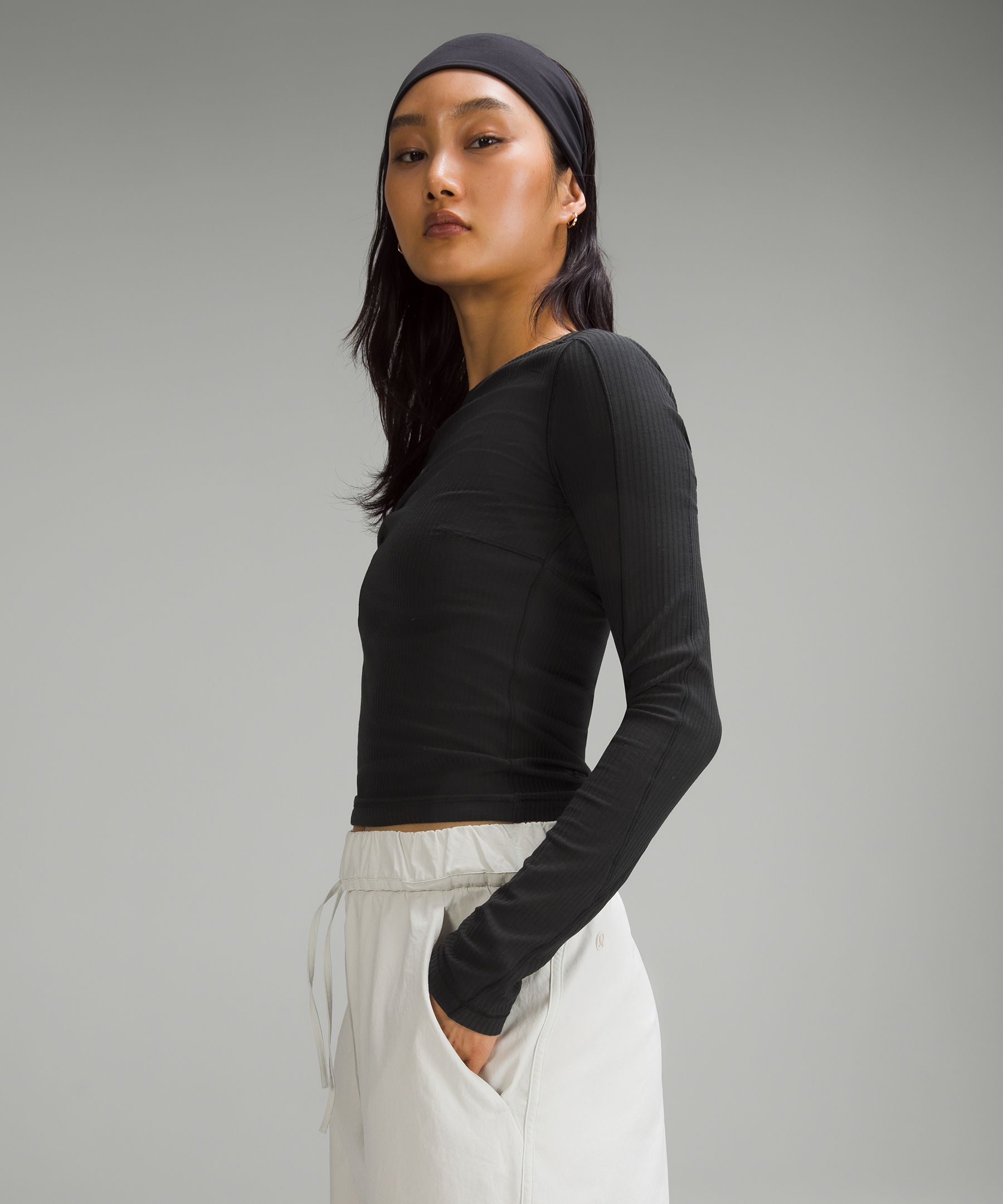 Asymmetrical Ribbed Cotton Long-Sleeve Shirt