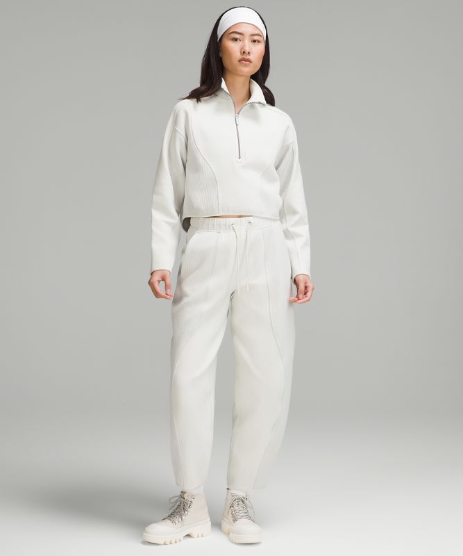 Mixed Fabric Half-Zip Pullover