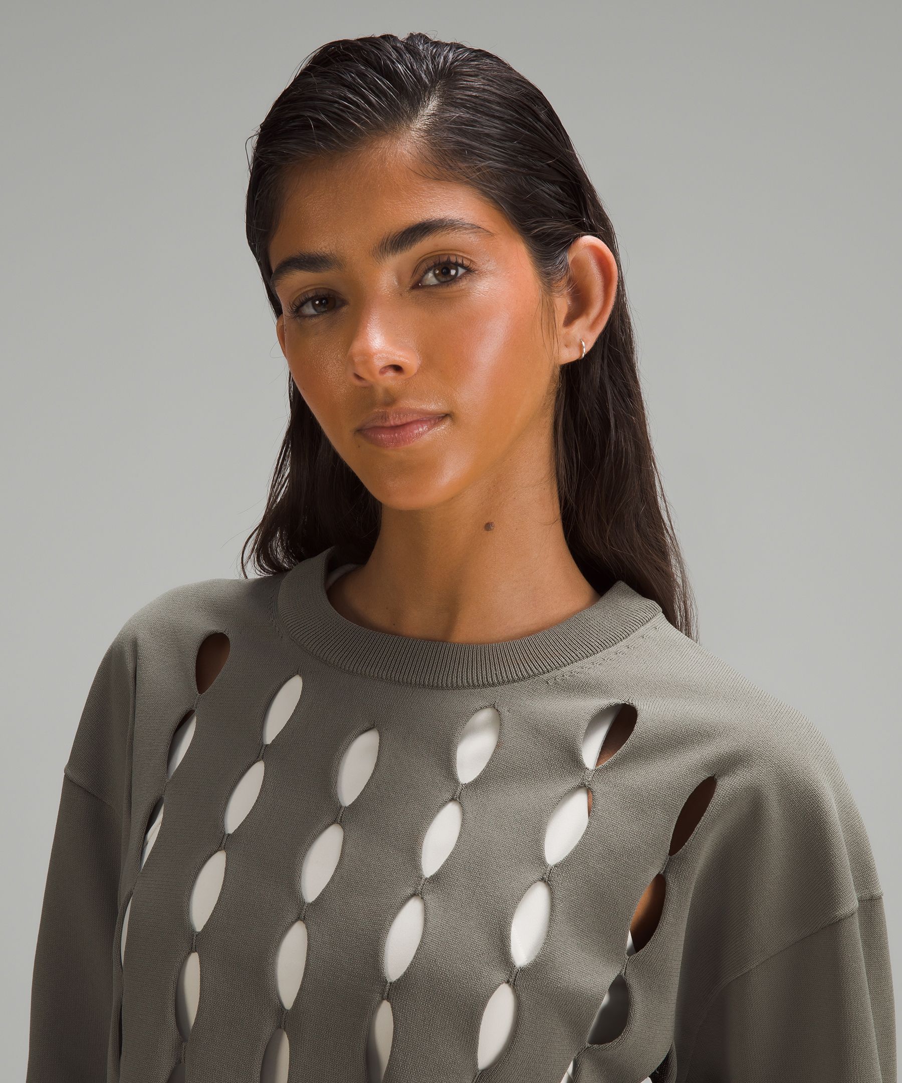 Open-Hole Mesh Knit Pullover