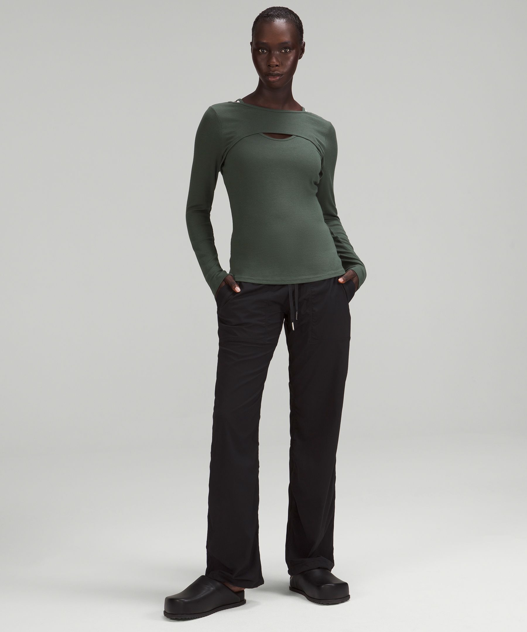 Lululemon LA Cut-Out-Waist Crop Long Sleeve - Dark Olive - lulu