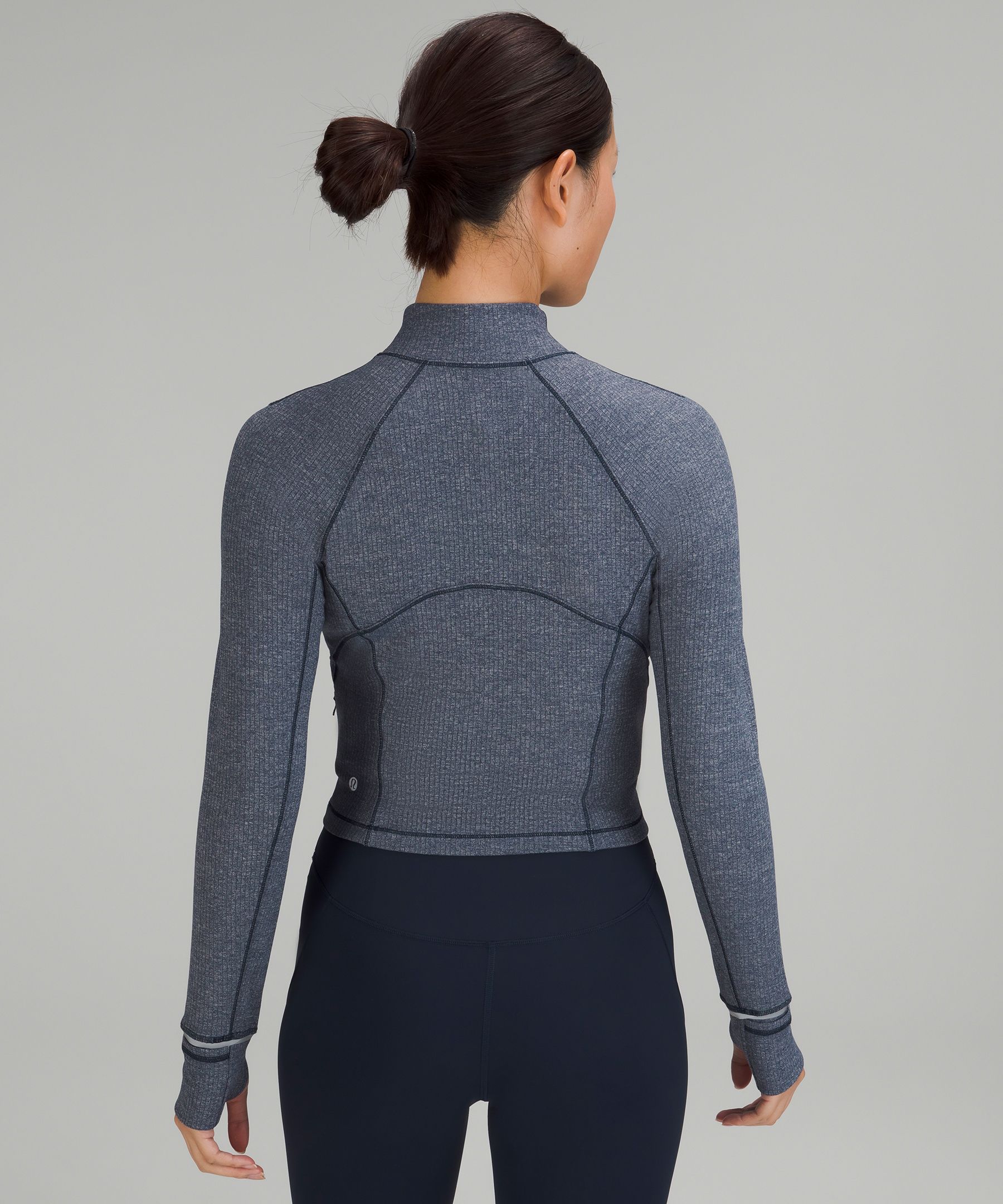 Lululemon It's Rulu Run Ribbed Cropped Half Zip New HTTN Heathered True Navy