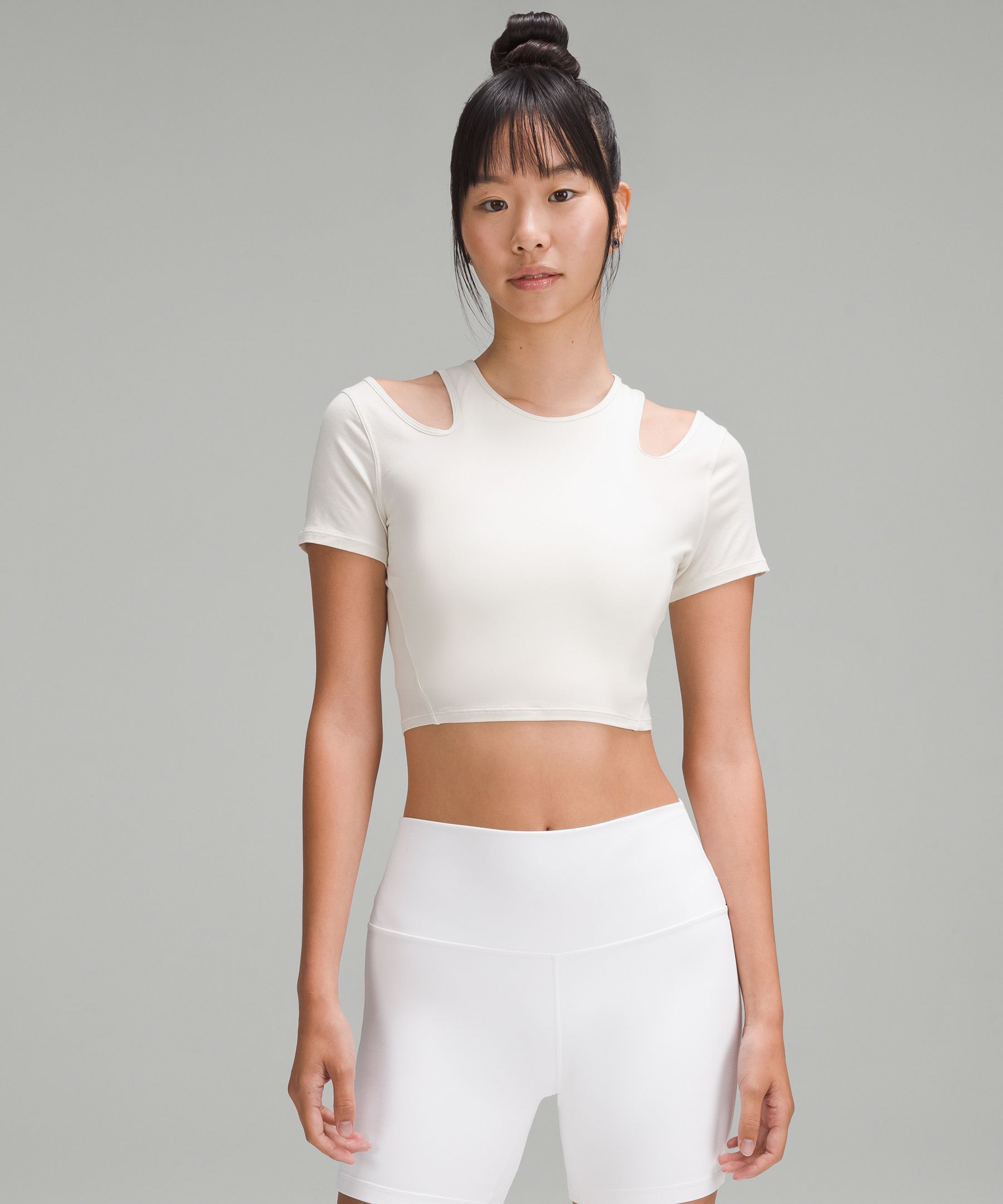 White shoulder cut out 2024 top