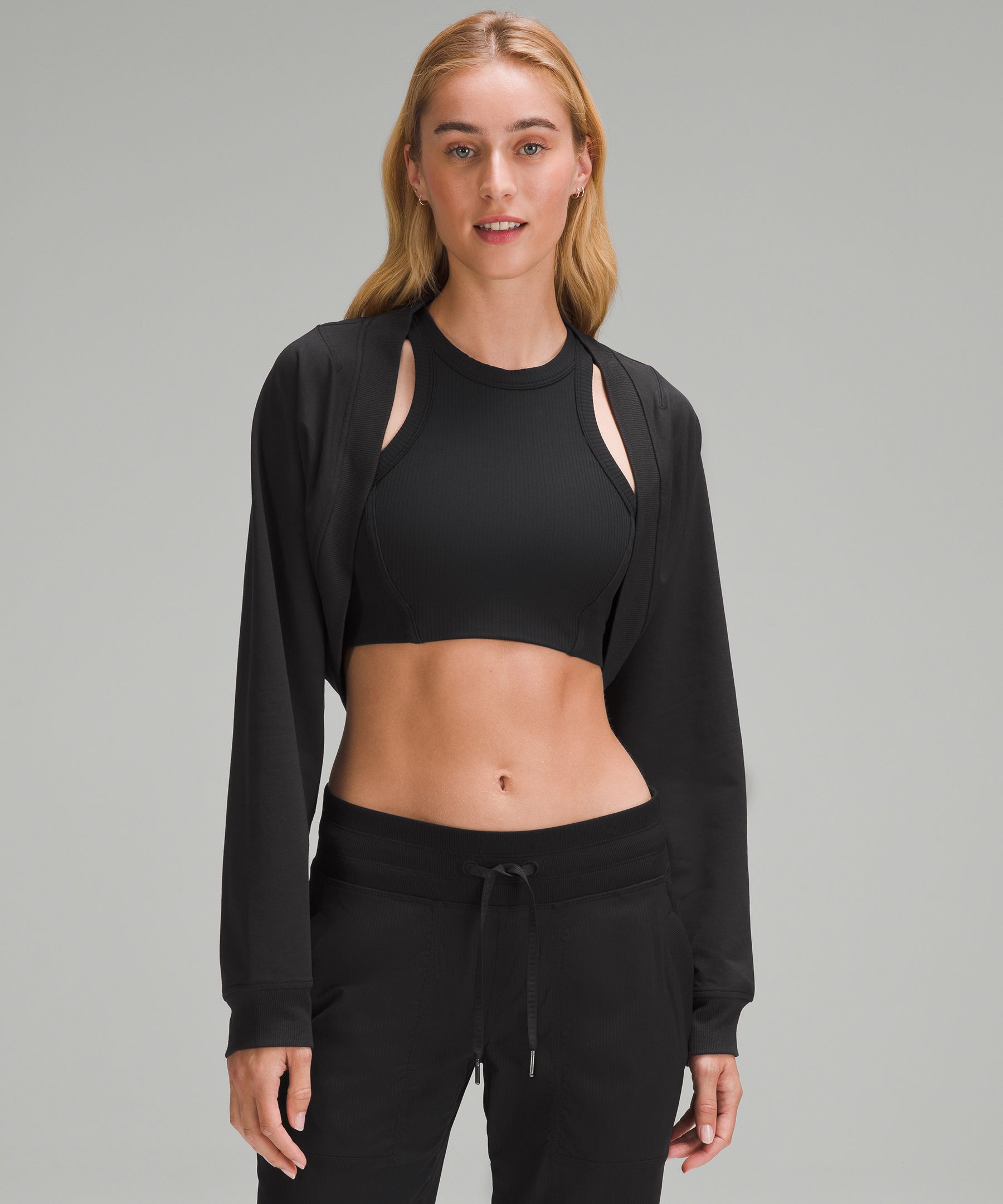 image trick finds] French Terry Long-Sleeve Shrug - Bone & Dark Lavender :  r/lululemon