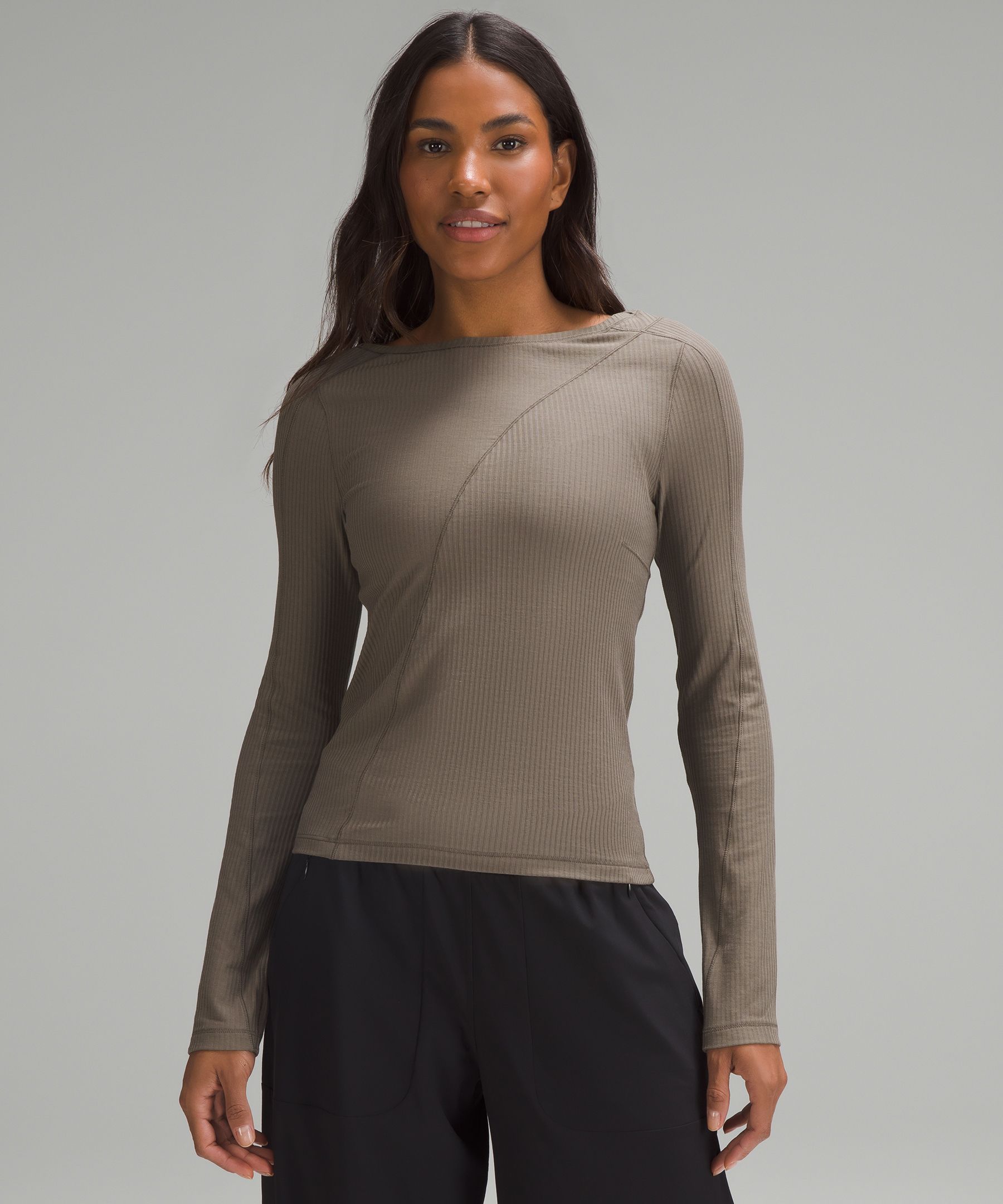 Lululemon Asymmetrical Ribbed Cotton Long-sleeve Shirt