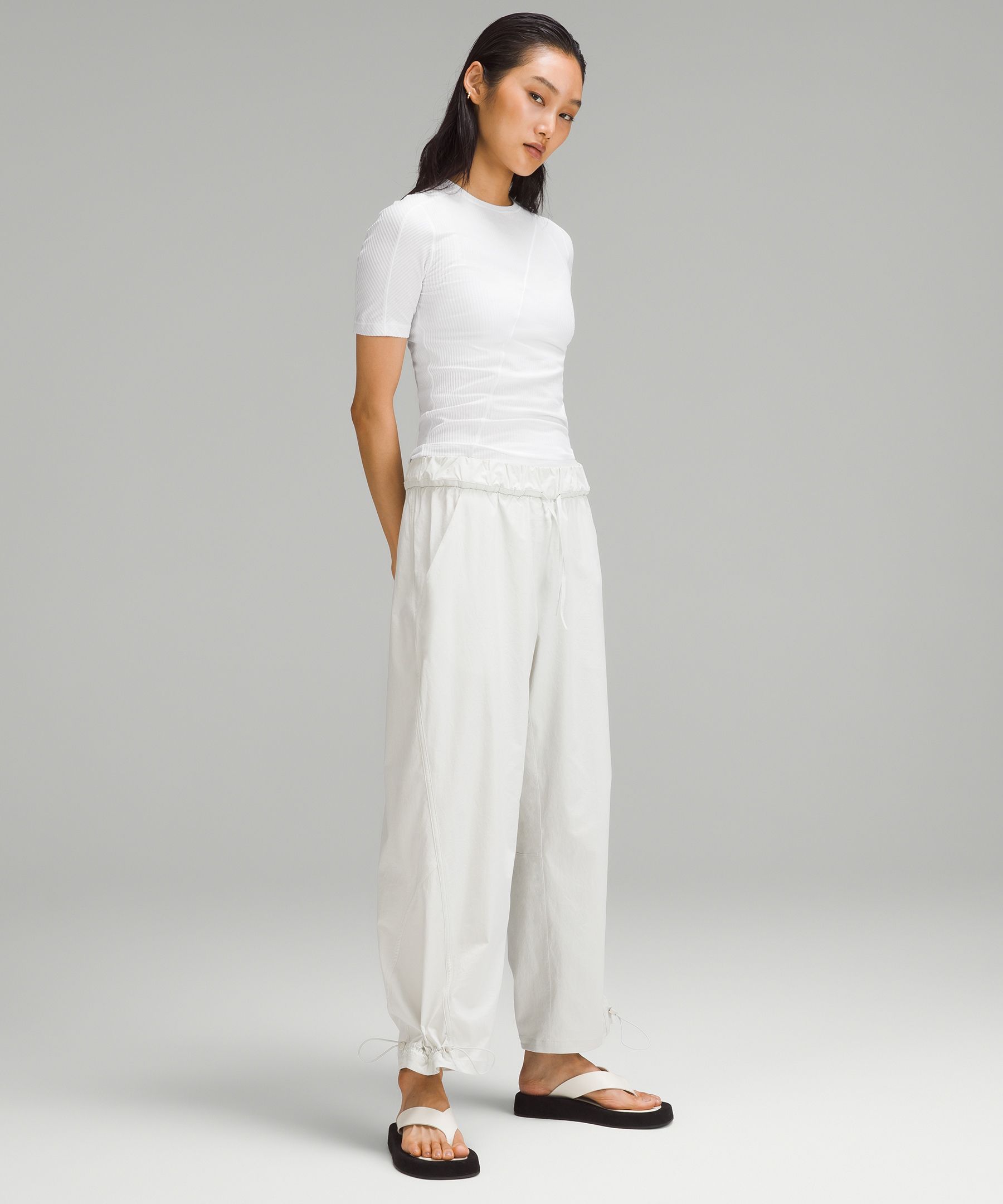 Asymmetrical Ribbed Cotton T-Shirt, Women's Short Sleeve Shirts & Tee's