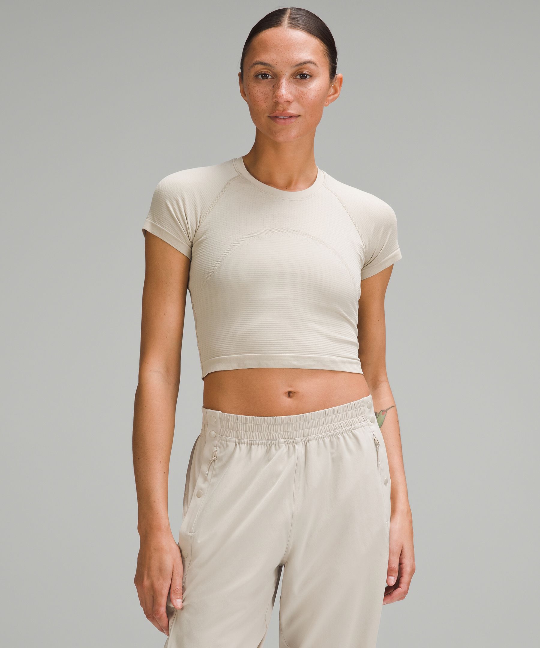 Lululemon Swiftly Tech Cropped Short-sleeve Shirt 2.0 In Neutral