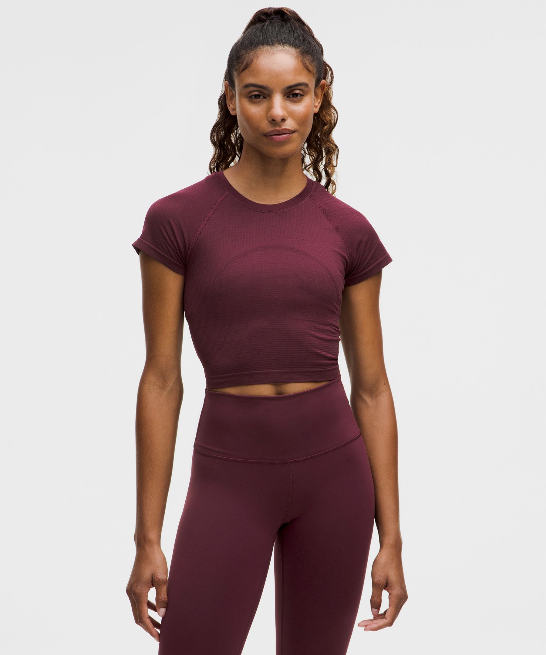 Swiftly Tech Cropped Short-Sleeve Shirt 2.0 - Burgundy