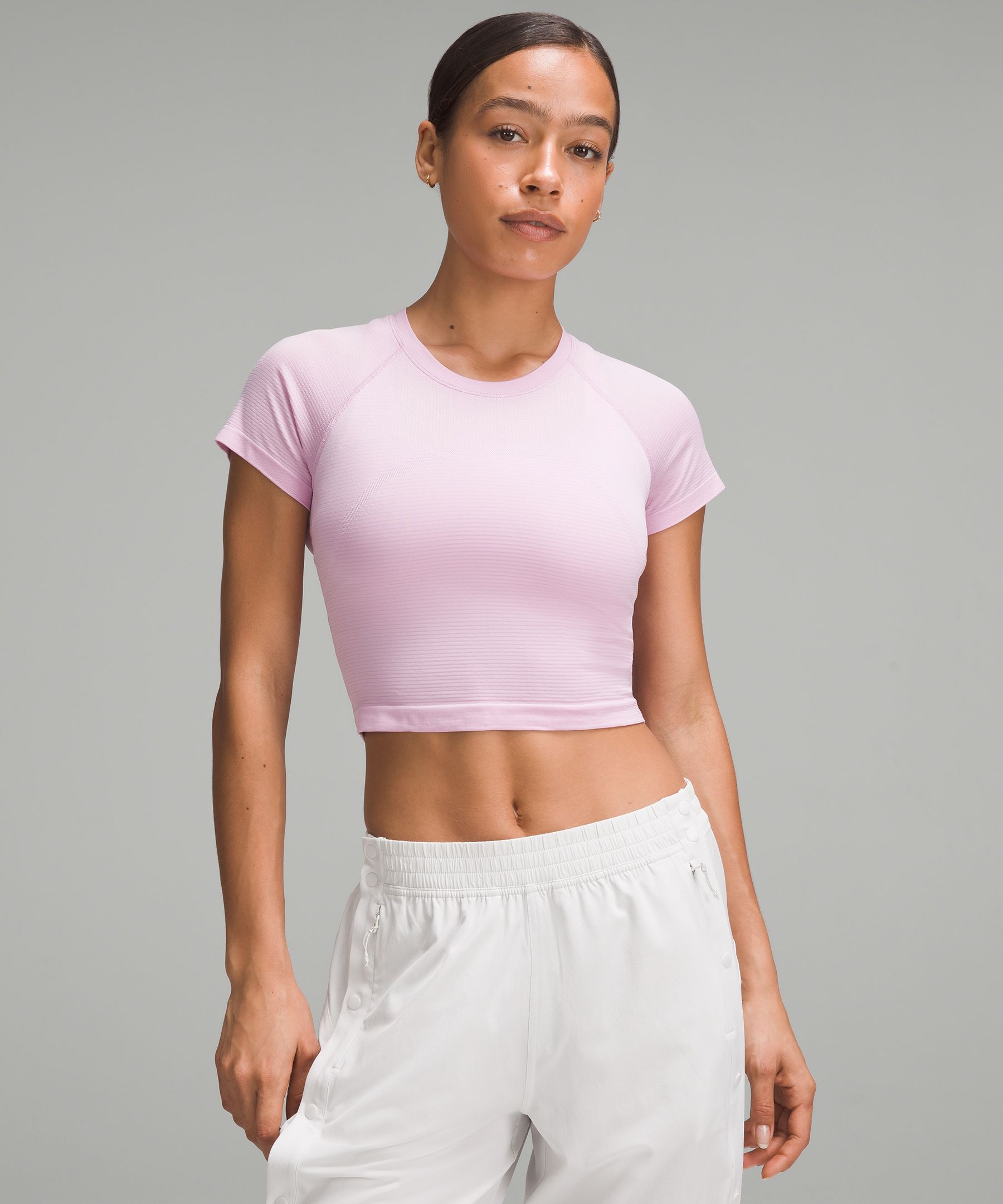 Lululemon Swiftly Tech Cropped Short-sleeve Shirt 2.0 In Pink