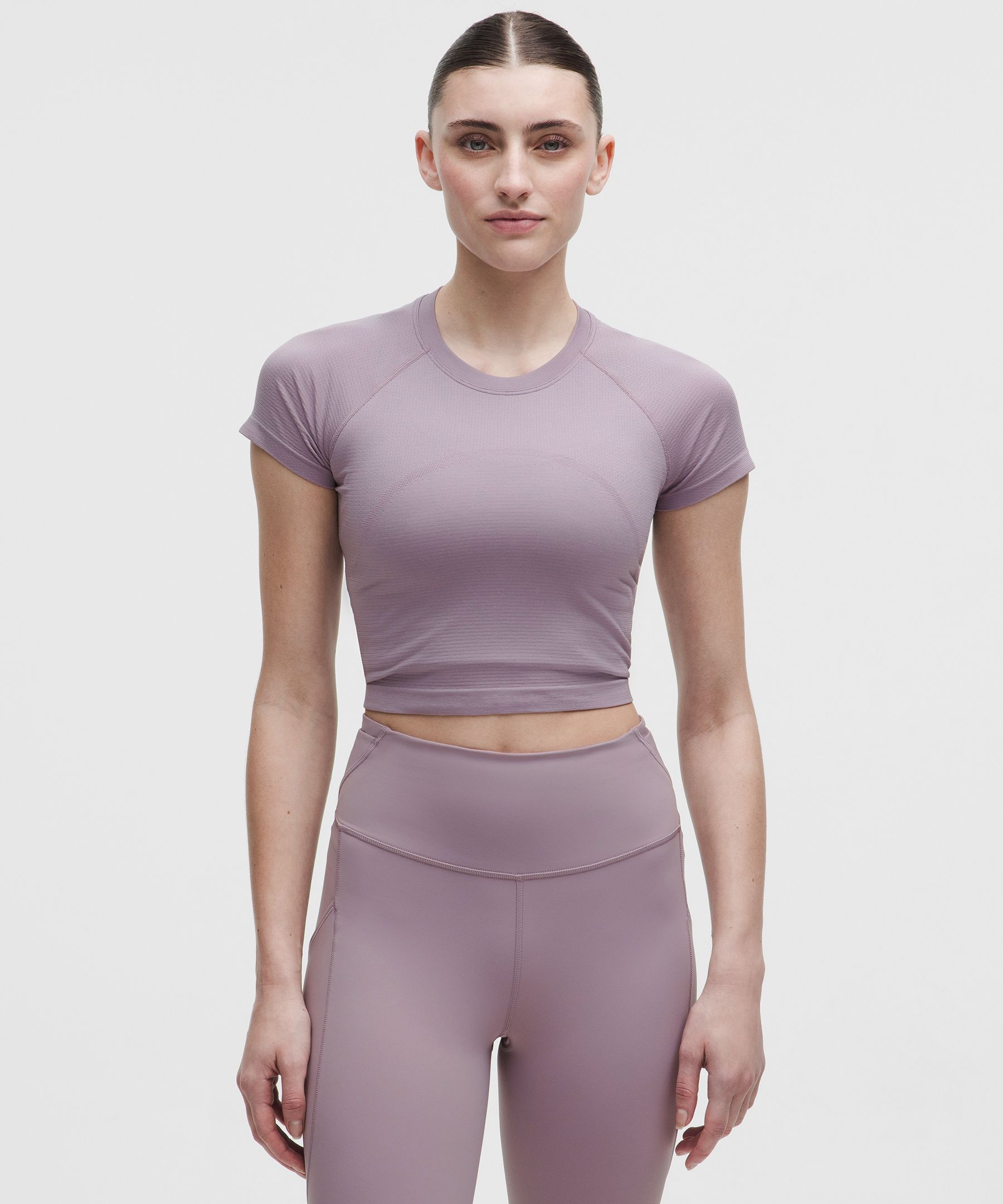 lululemon – Women’s Swiftly Tech Cropped Short-Sleeve Shirt 6.0 – Color Purple/Pastel – Size 6
