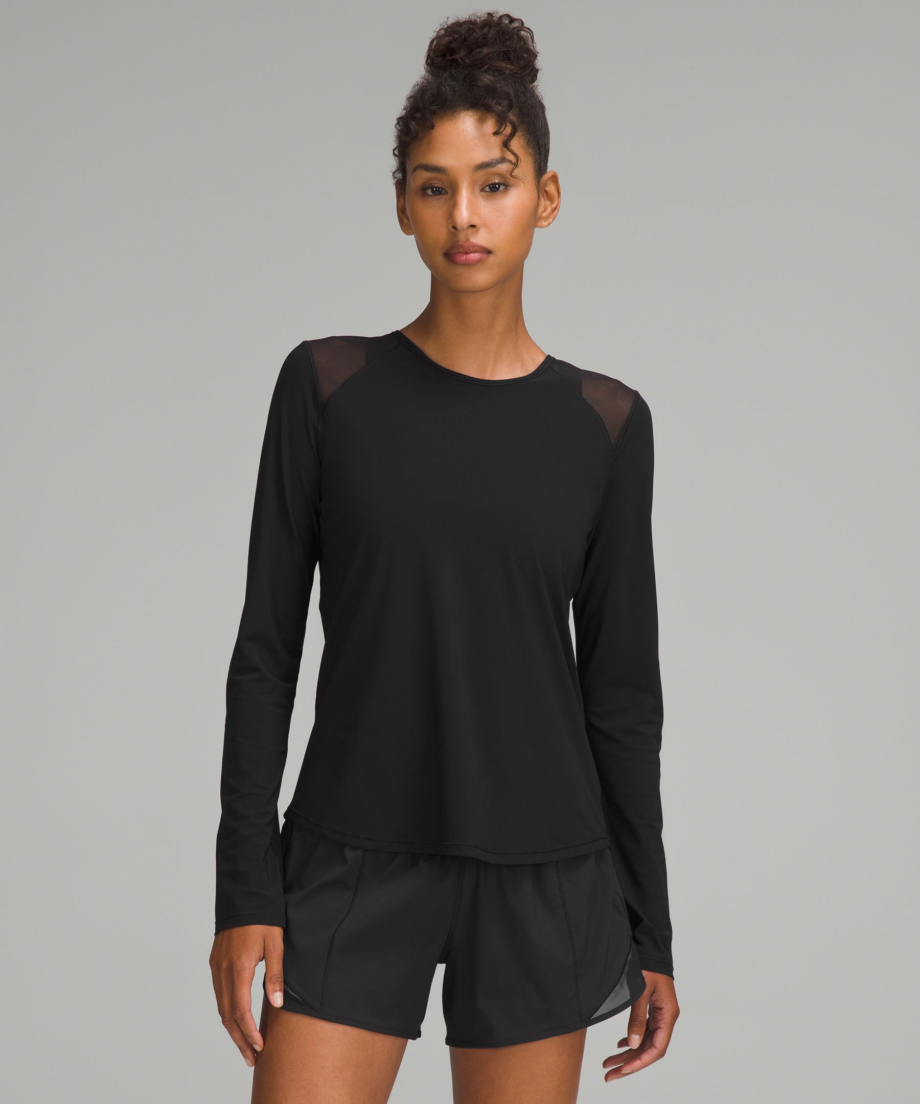 Plus Black Sculpt Ruched Long Sleeve Yoga Top