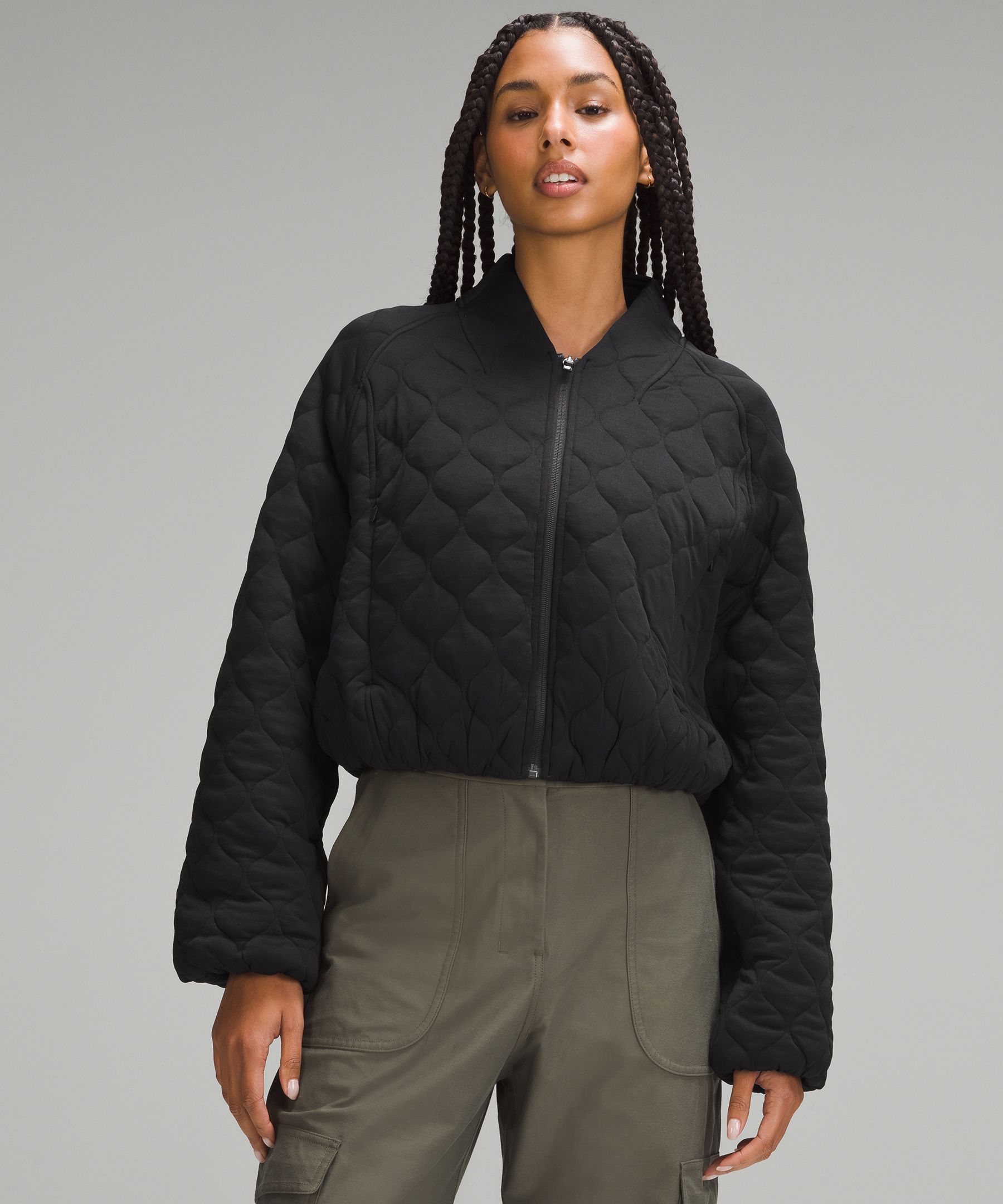 Perfect Women's 4 Lululemon Reversible Black Gray Ruched Cool Down Zip  Jacket