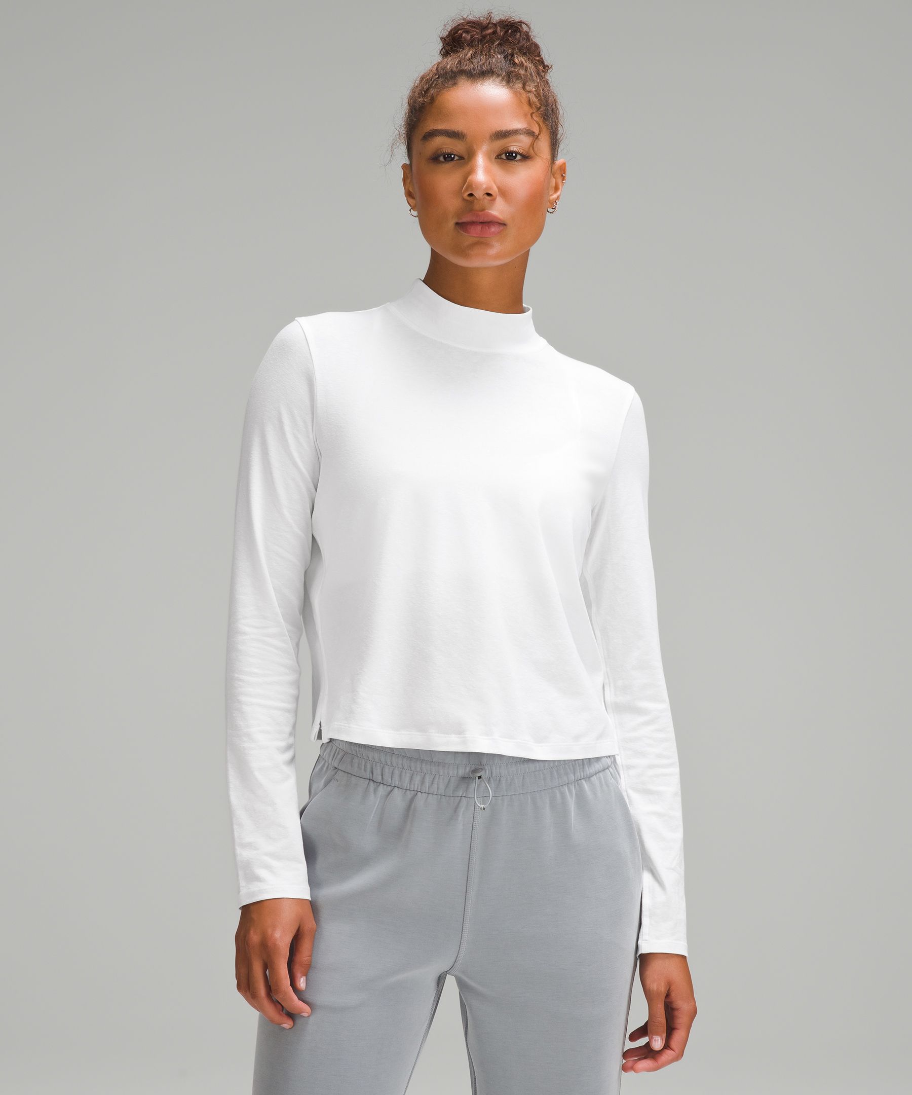 Classic-Fit Cotton-Blend Mockneck Long-Sleeve Shirt, Women's Long Sleeve  Shirts