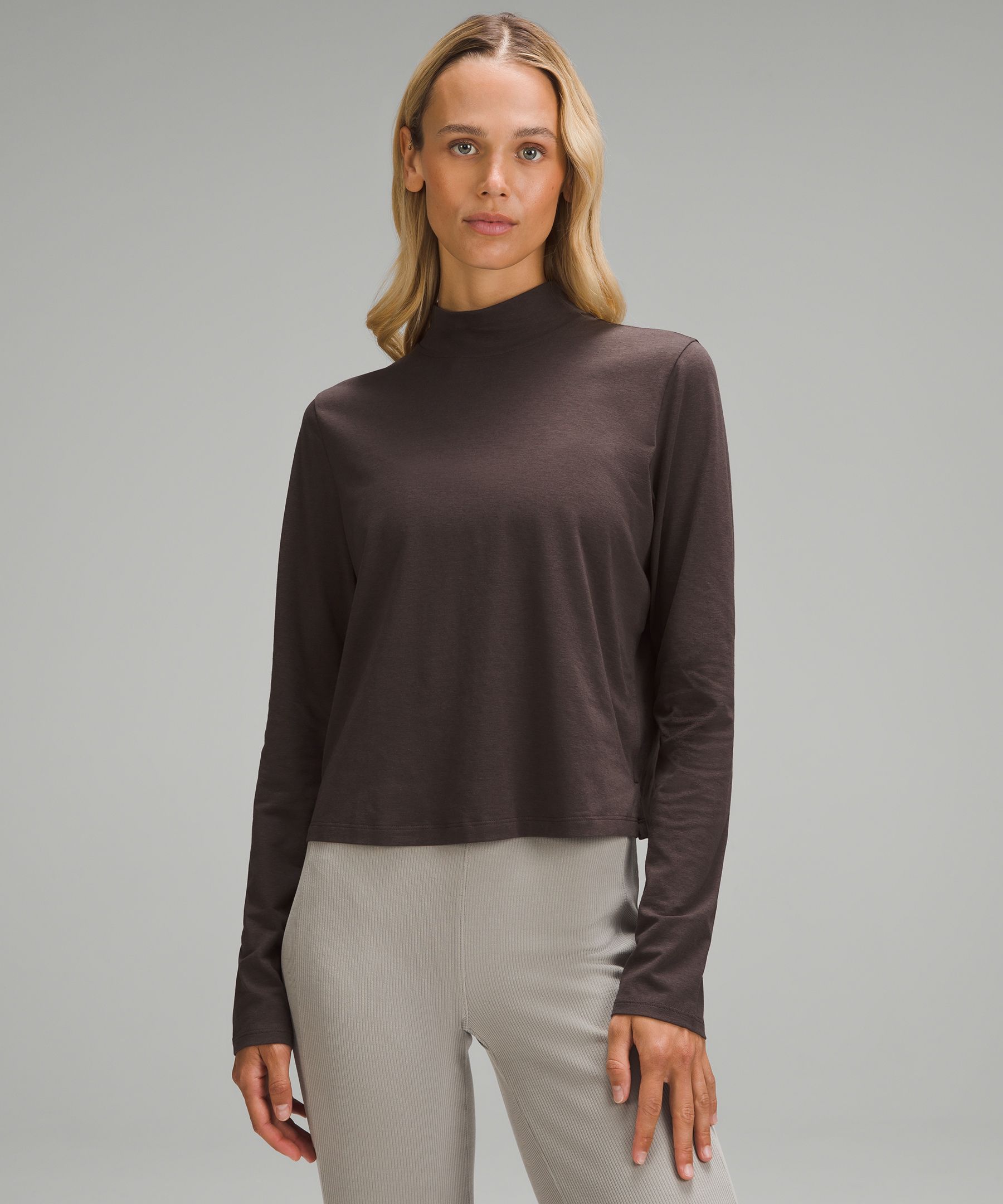 Classic-Fit Cotton-Blend Mockneck Long-Sleeve Shirt | Women's Long