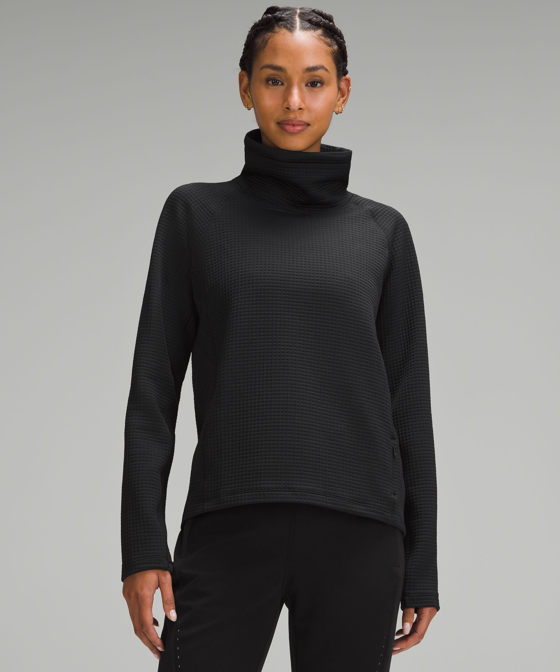 Waffle-Knit Funnel-Neck Long-Sleeve Shirt