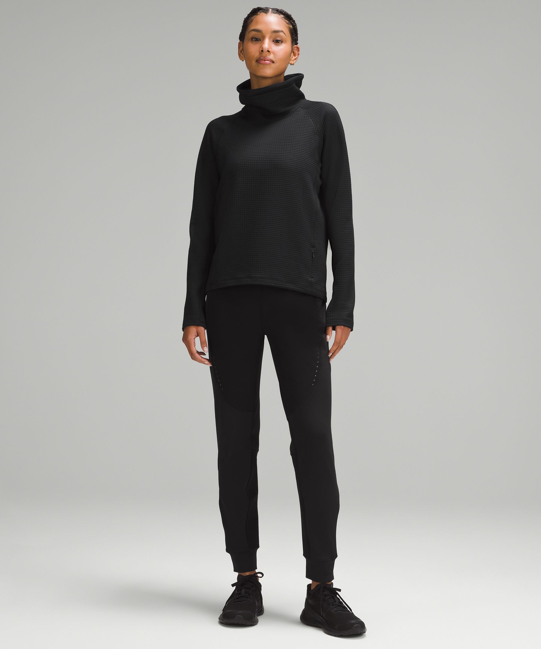 Waffle-Knit Funnel-Neck Long-Sleeve Shirt