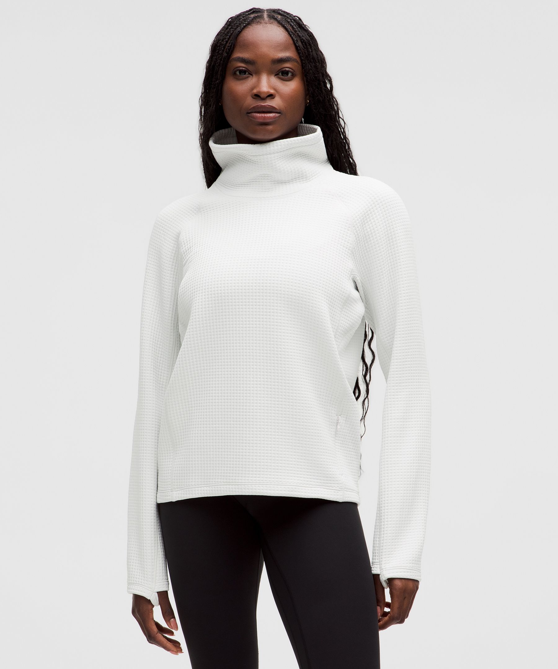 Waffle-Knit Funnel-Neck Long-Sleeve Shirt