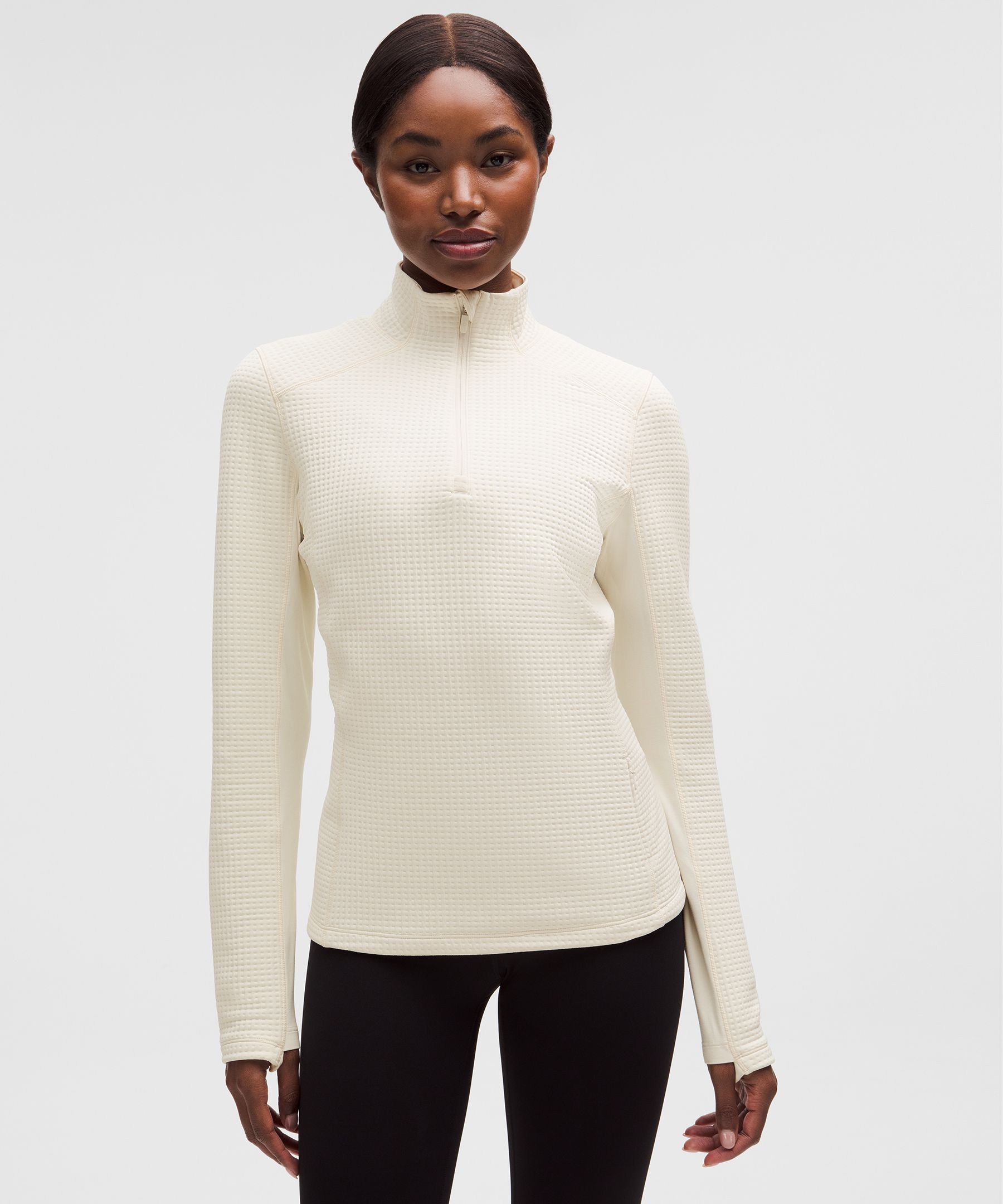 Waffle-Knit Half-Zip Long-Sleeve Shirt