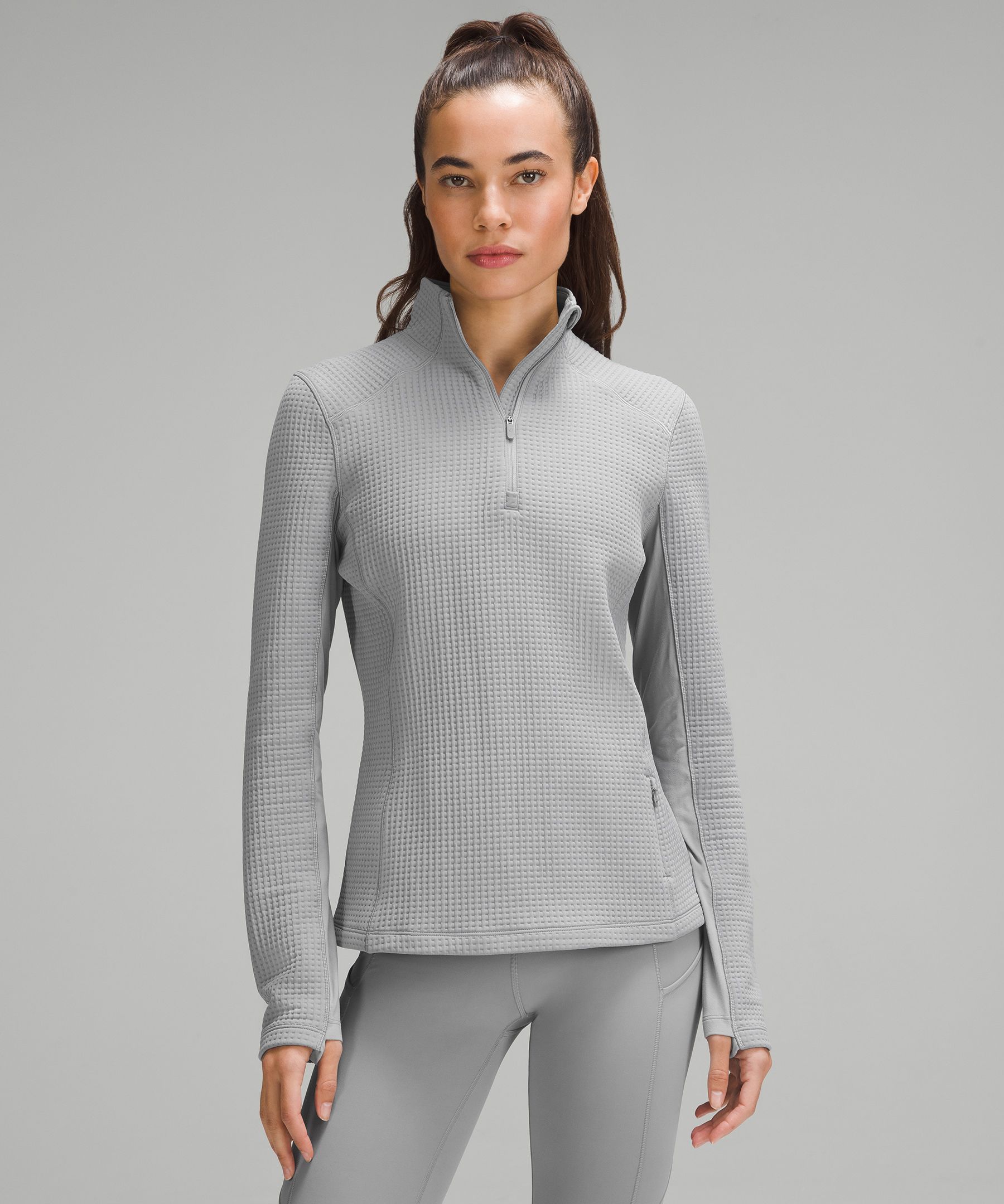 Waffle-Knit Half-Zip Long-Sleeve Shirt