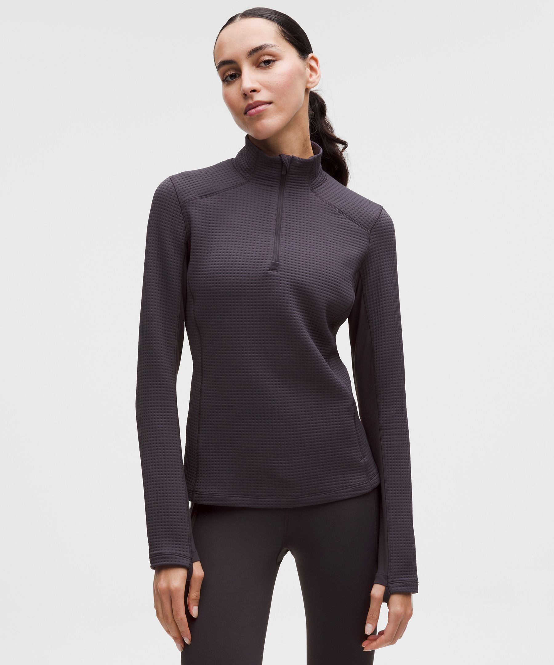 Lululemon Waffle-knit Half-zip Long-sleeve Shirt In Black