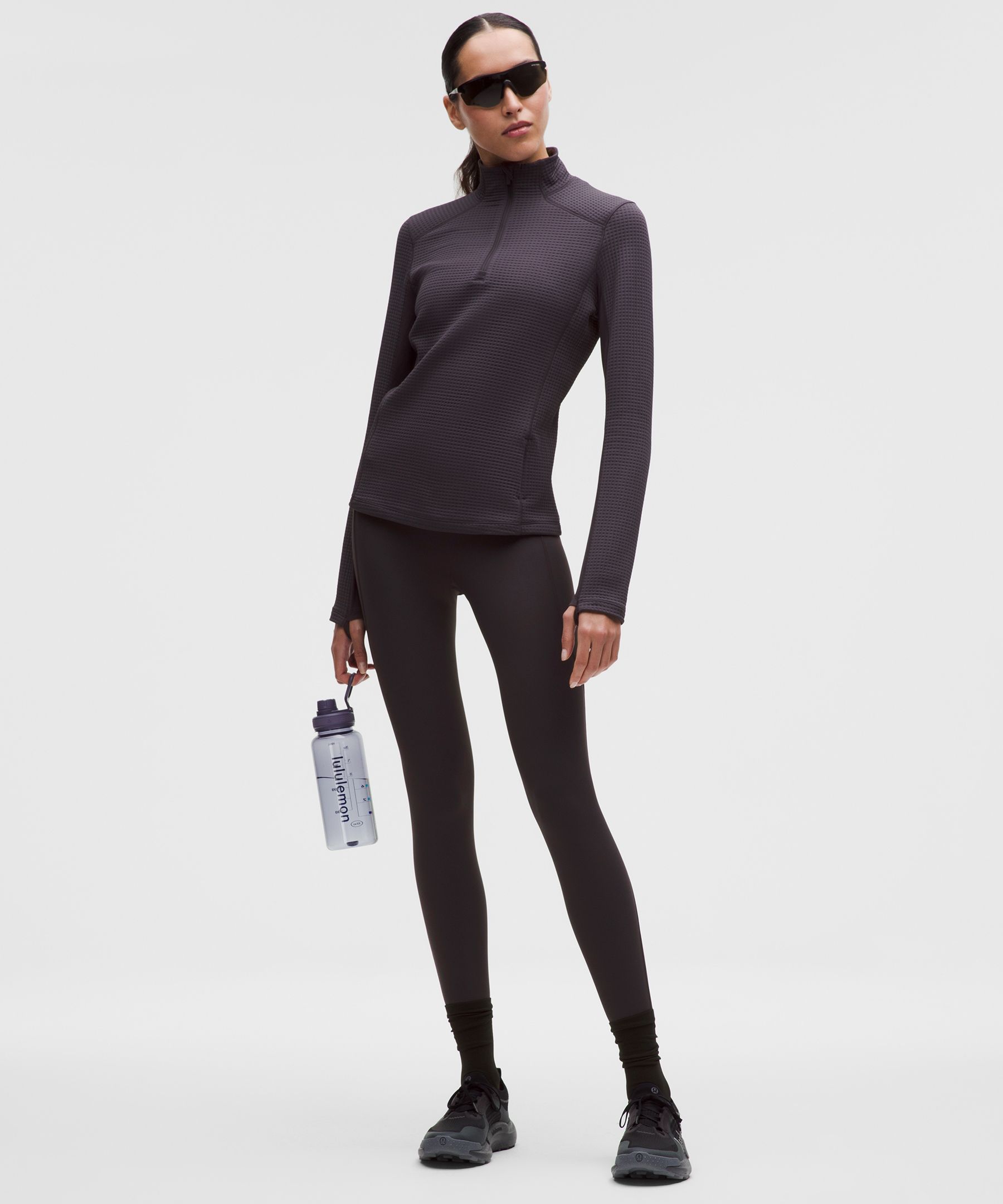Lululemon Waffle-knit Half-zip Long-sleeve Shirt In Black