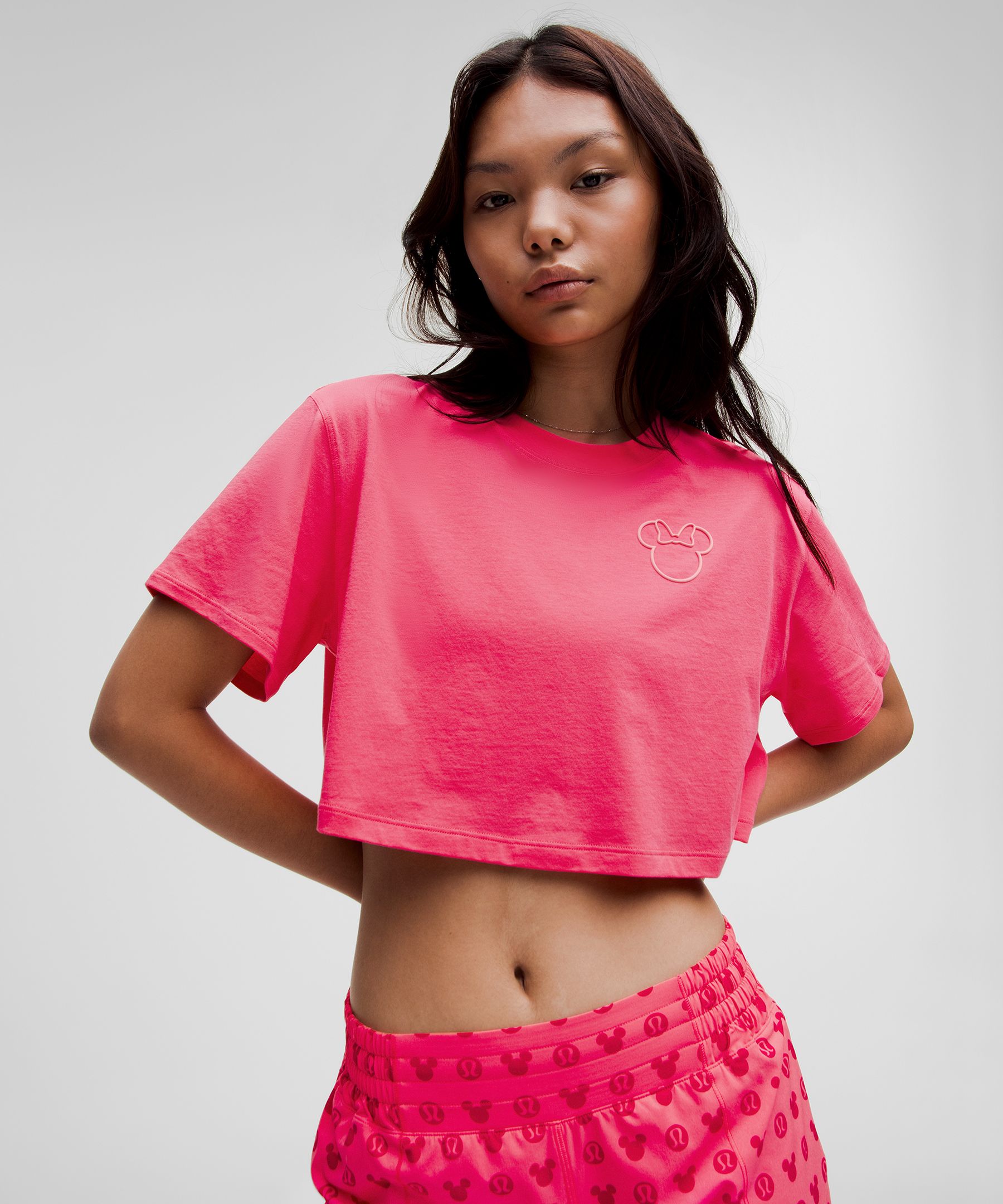 lululemon – Women's Disney x All Yours Cropped T-Shirt – Color Neon/Pink – Size 14