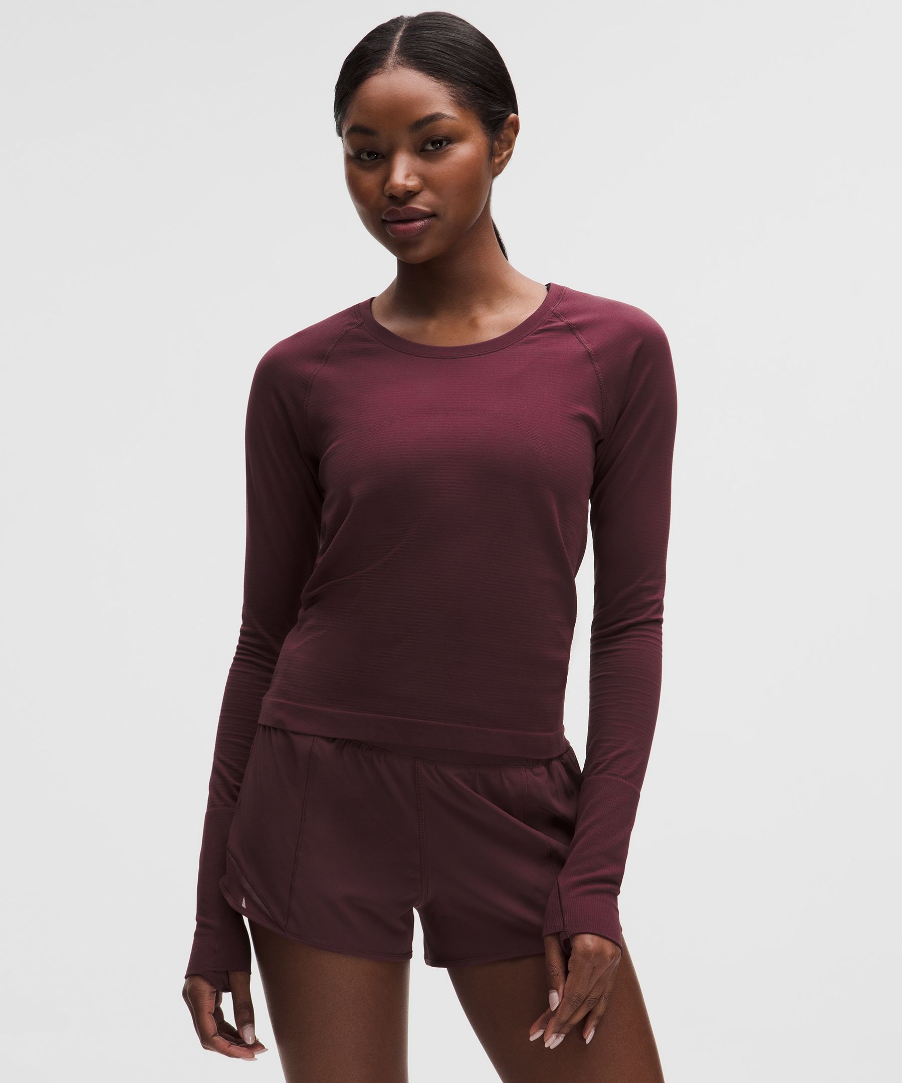 lululemon – Women’s Swiftly Tech Long-Sleeve Shirt 2.0 Waist Length – Color Burgundy/Red – Size 12