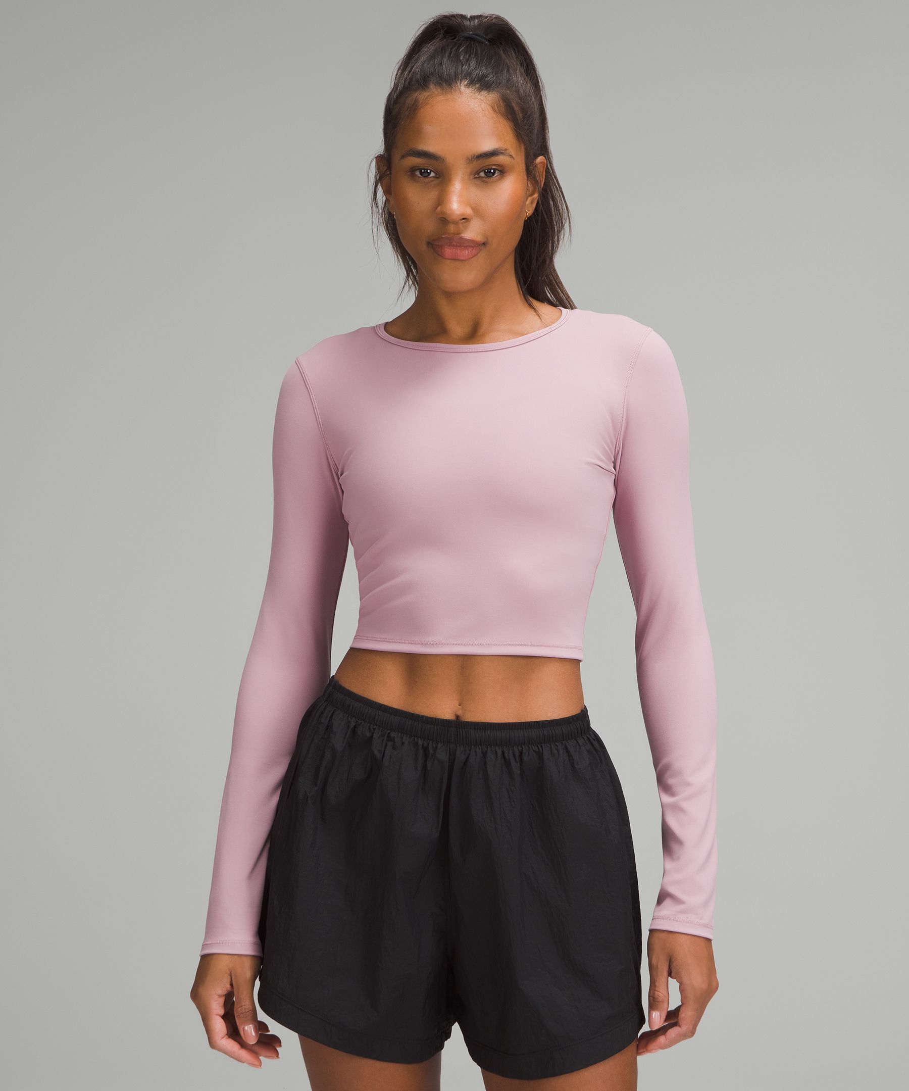 Lululemon Wunder Train Cropped Long-sleeve Shirt In Pink